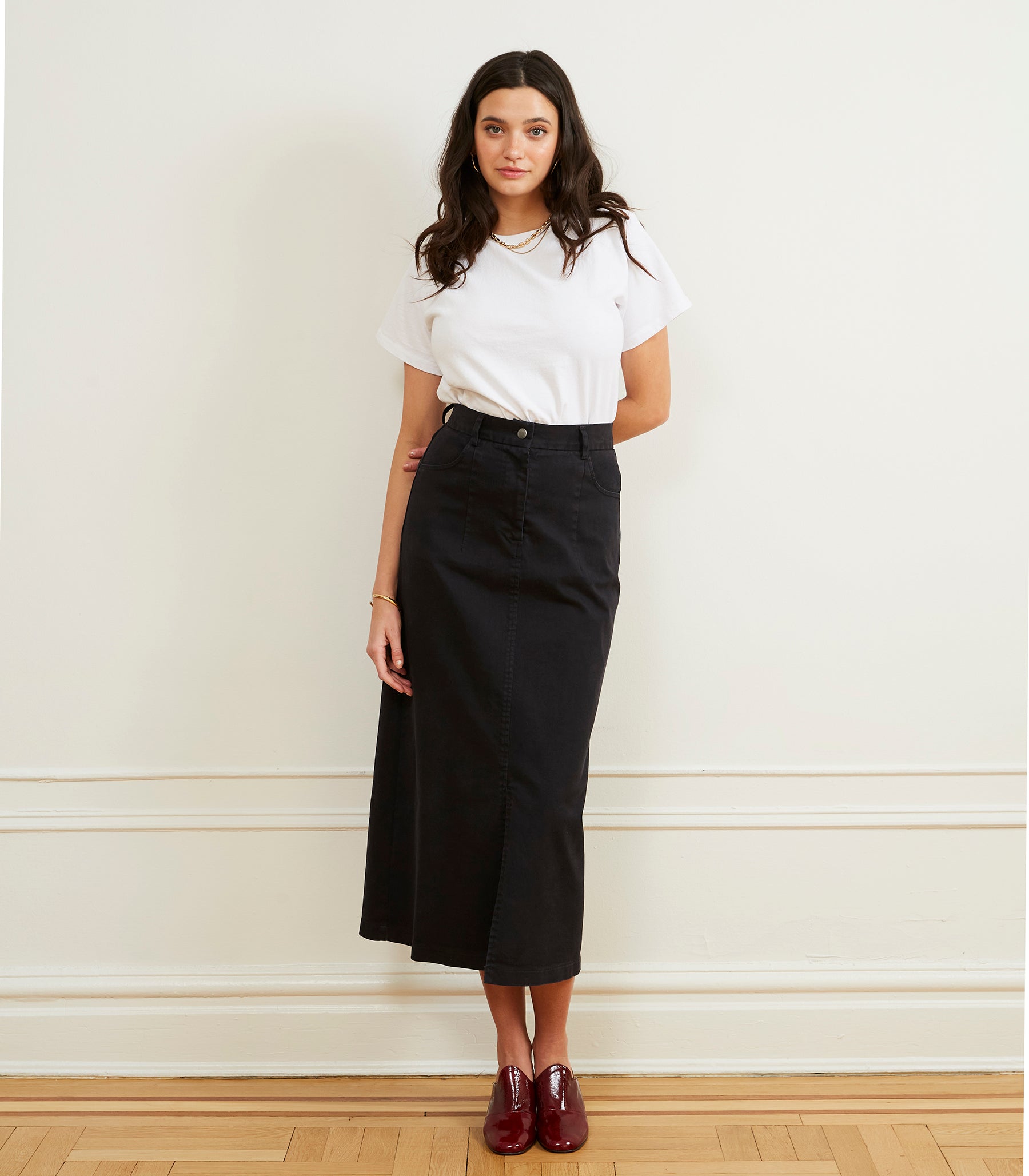 Monica Denim Midi Skirt - Black