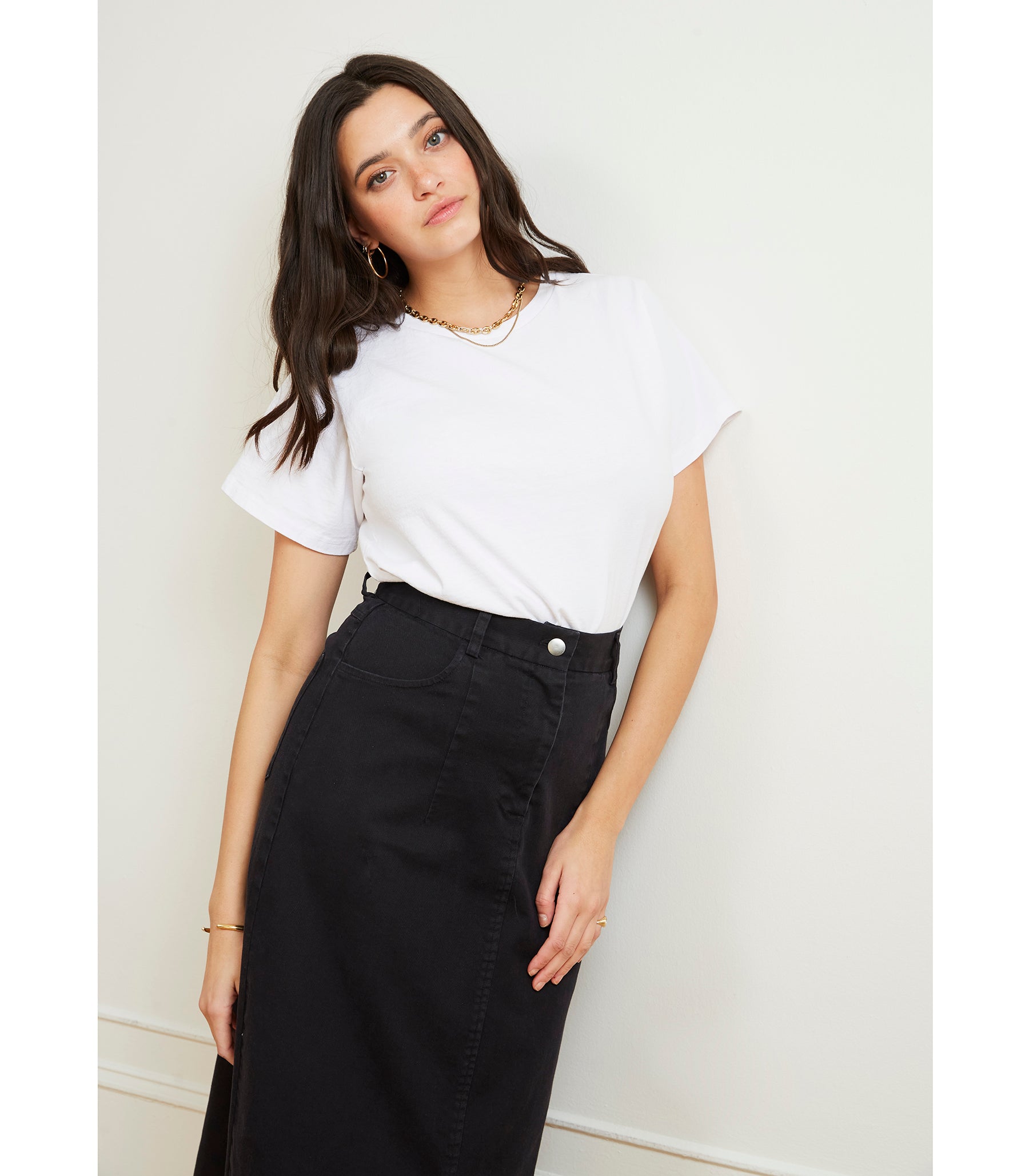 Monica Denim Midi Skirt - Black