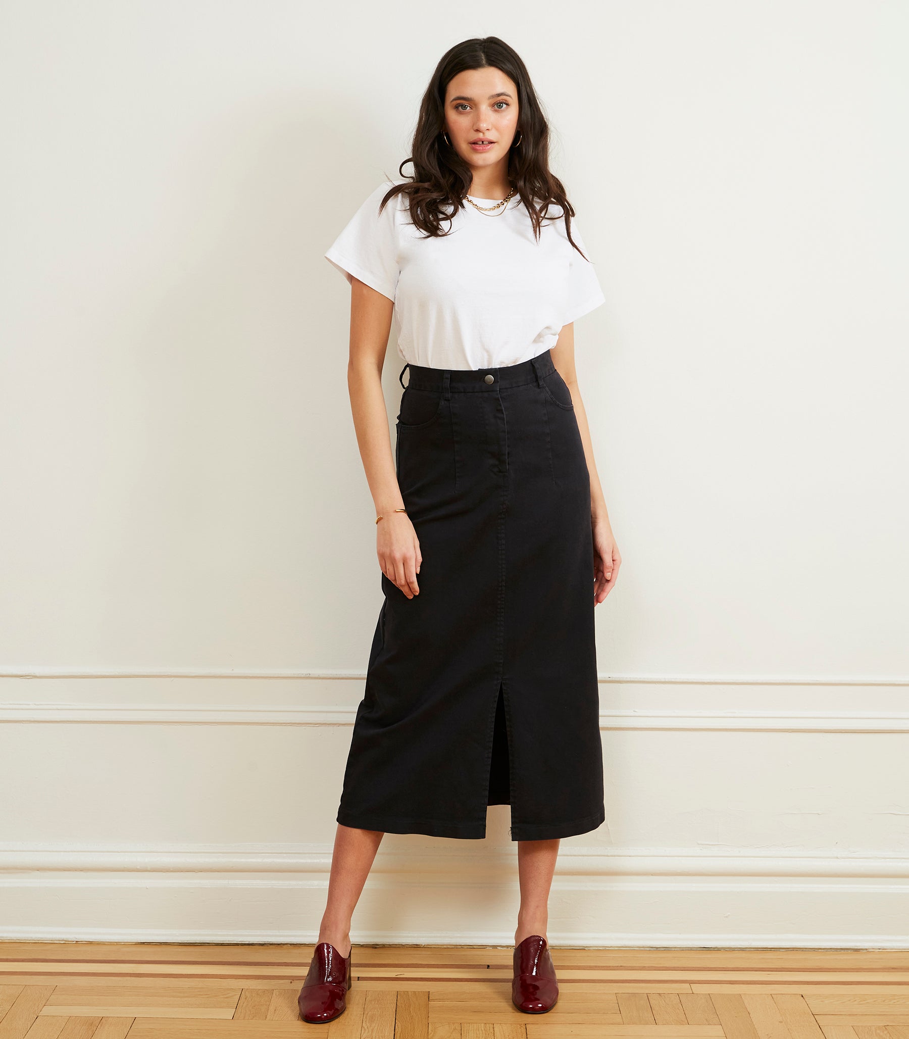 Monica Denim Midi Skirt - Black