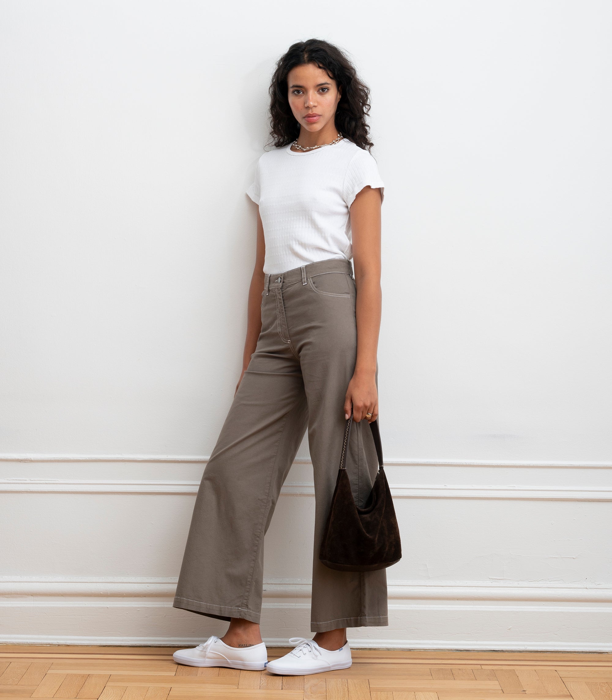 Toni Wide Leg Ankle Pants – High-Waist Stretch Twill Pants - Loup