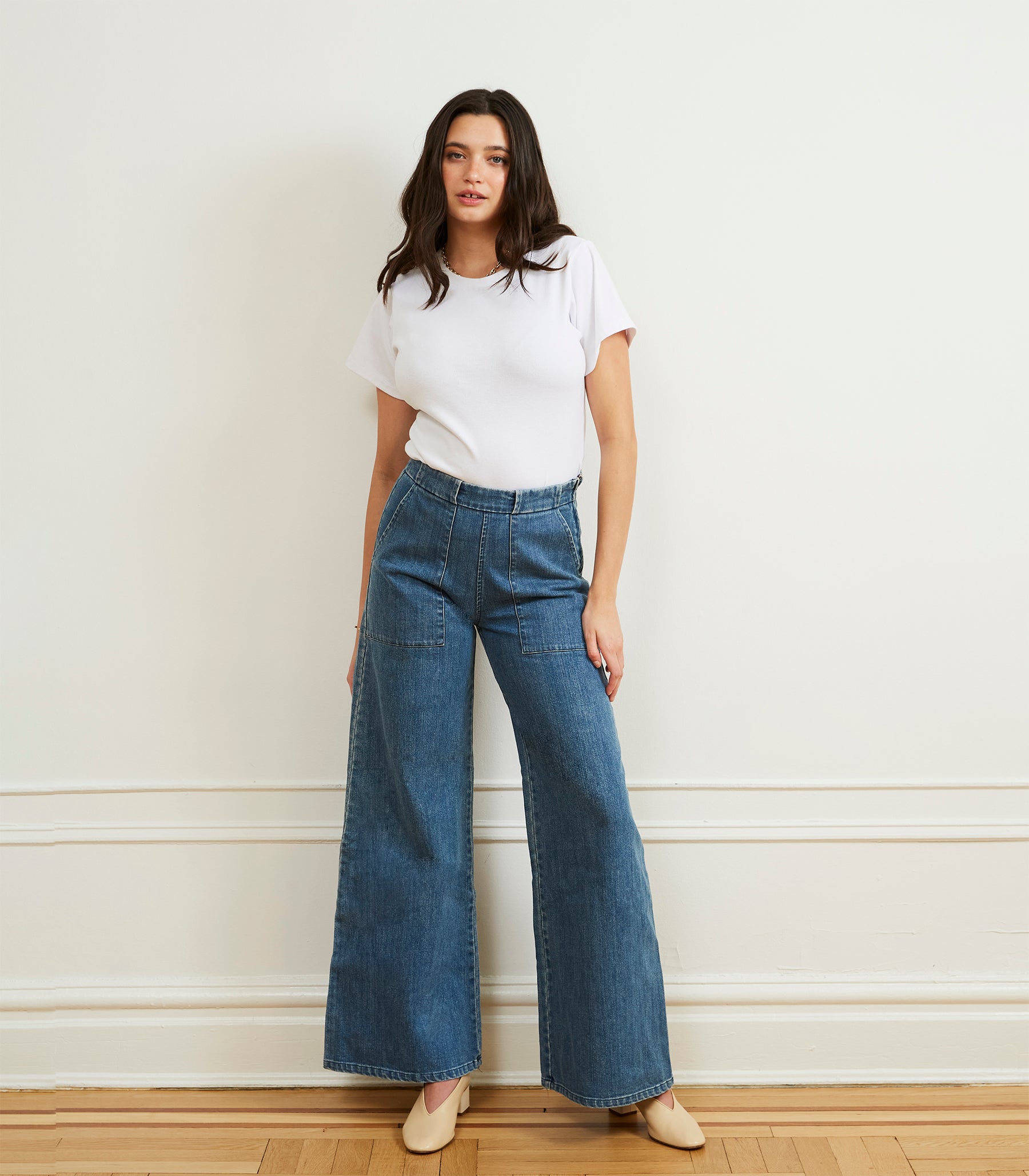 Long Sabrina Wide-Leg Jeans - Washed Indigo