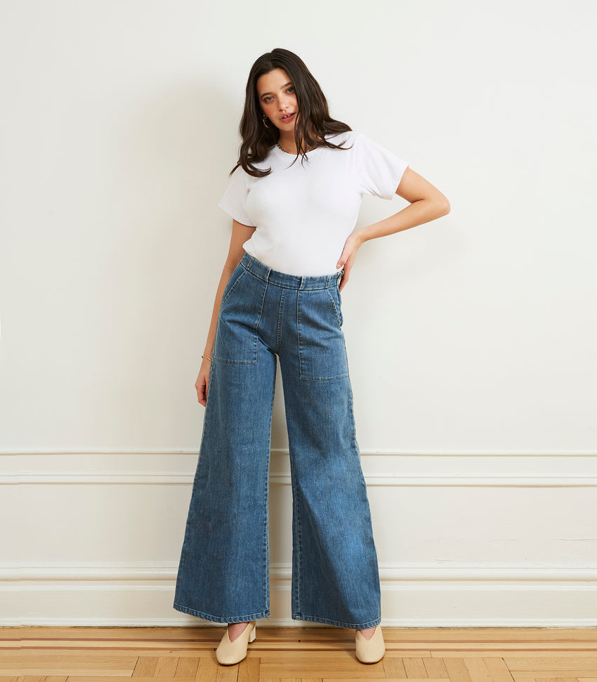 Long Sabrina Wide-Leg Jeans - Washed Indigo