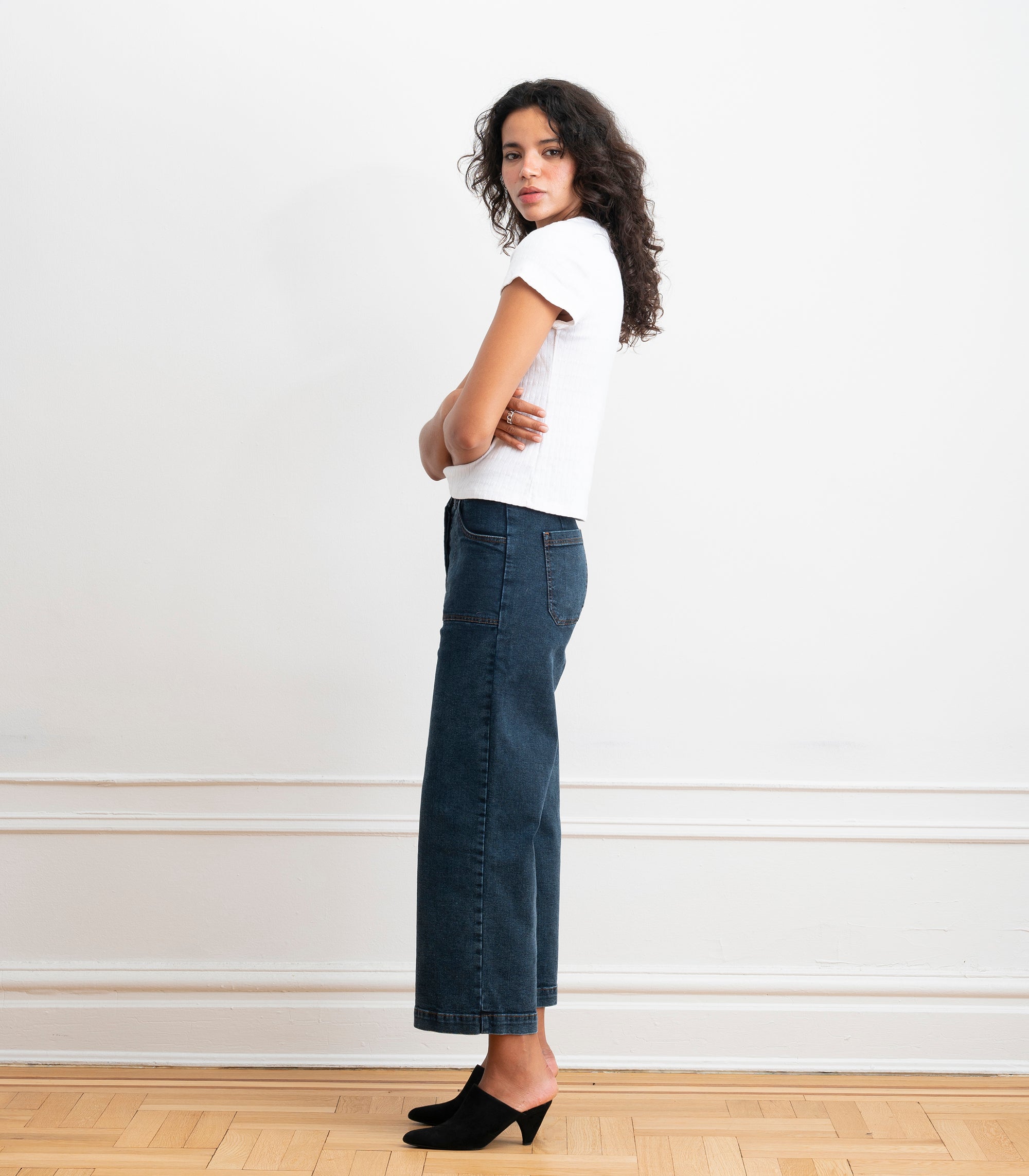 Simone Wide Crop Jeans - New York Dark