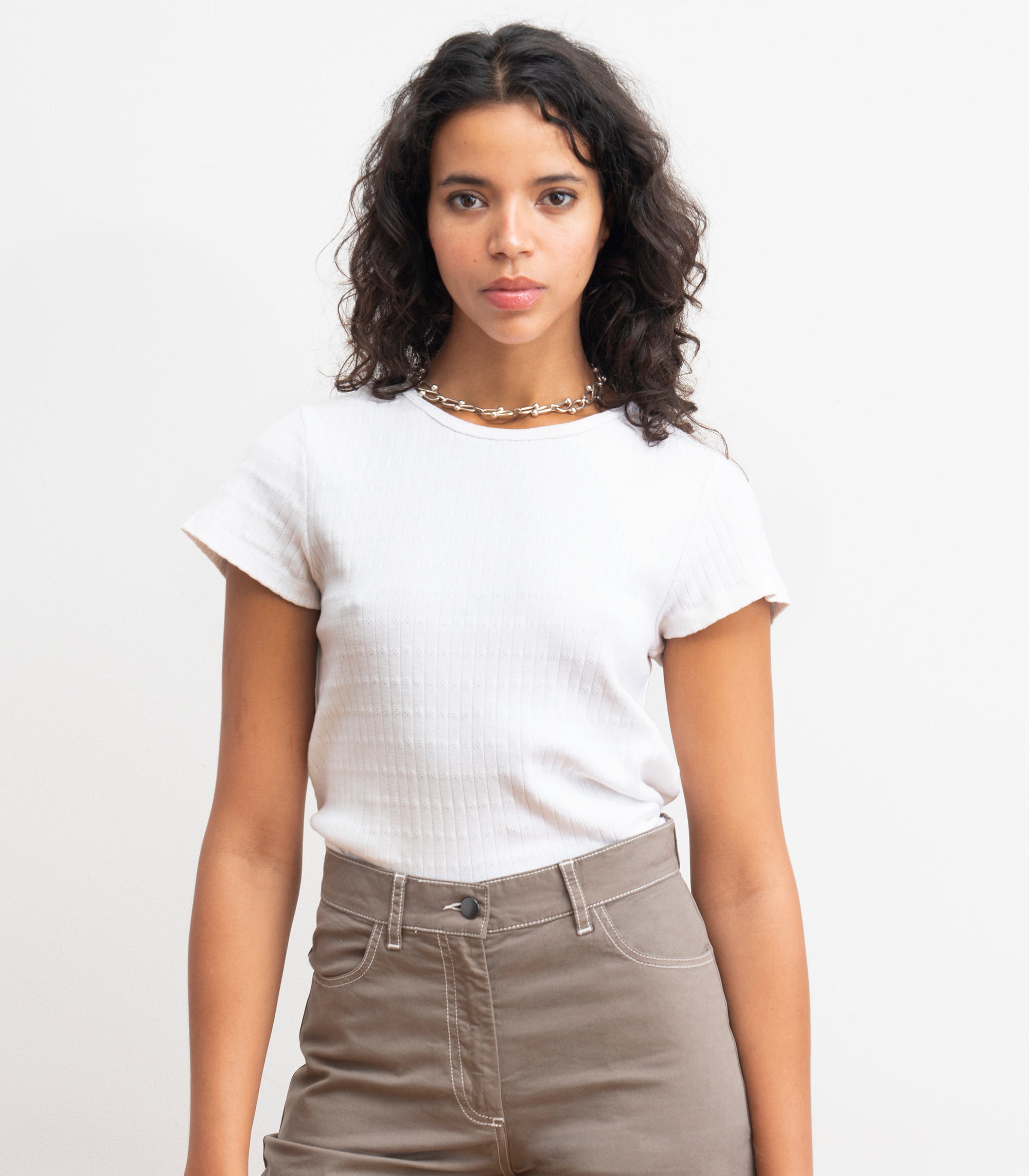 Miranda Pointelle Tee - White