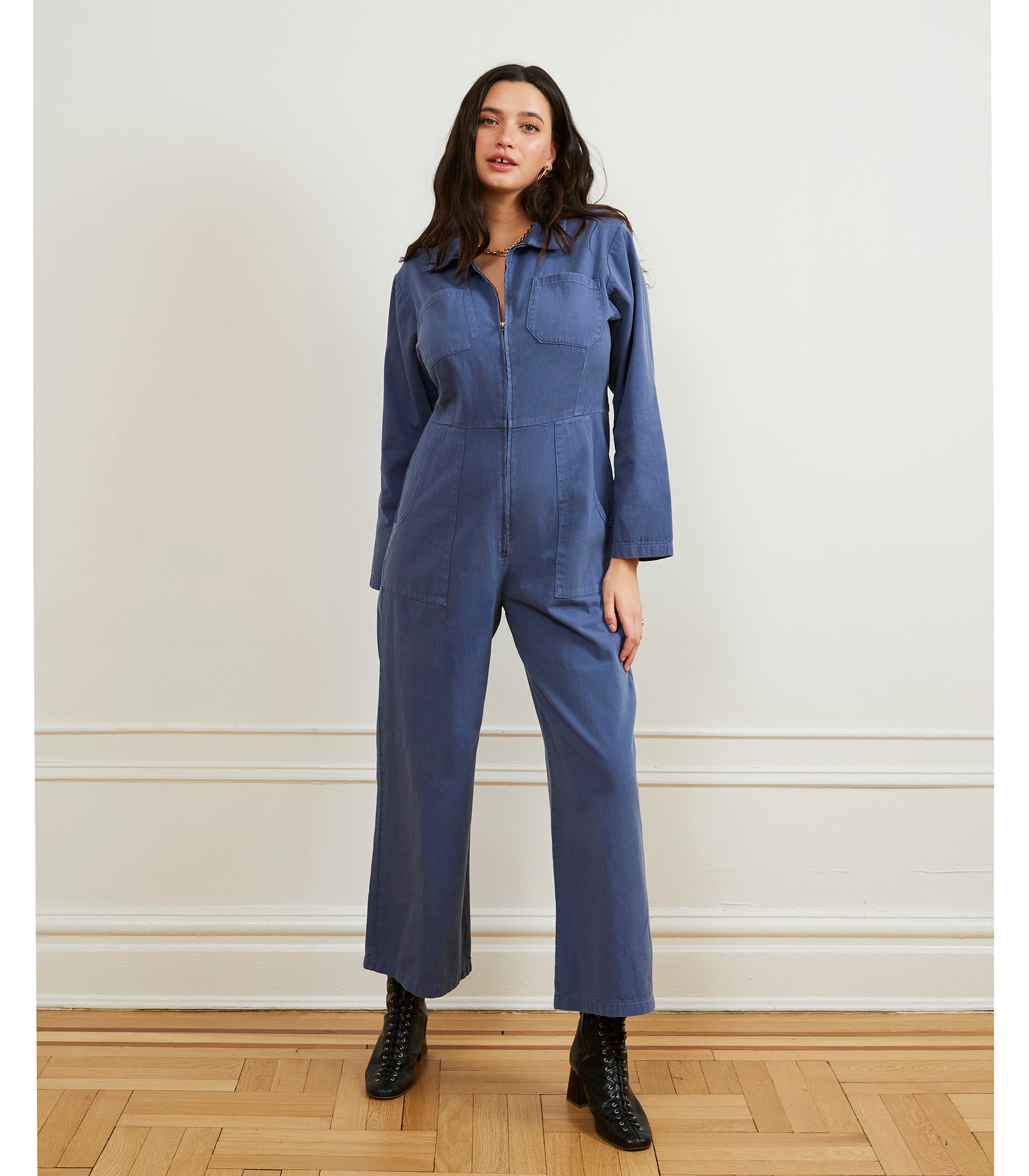 Este Zip Front Jumpsuit - Yale Blue