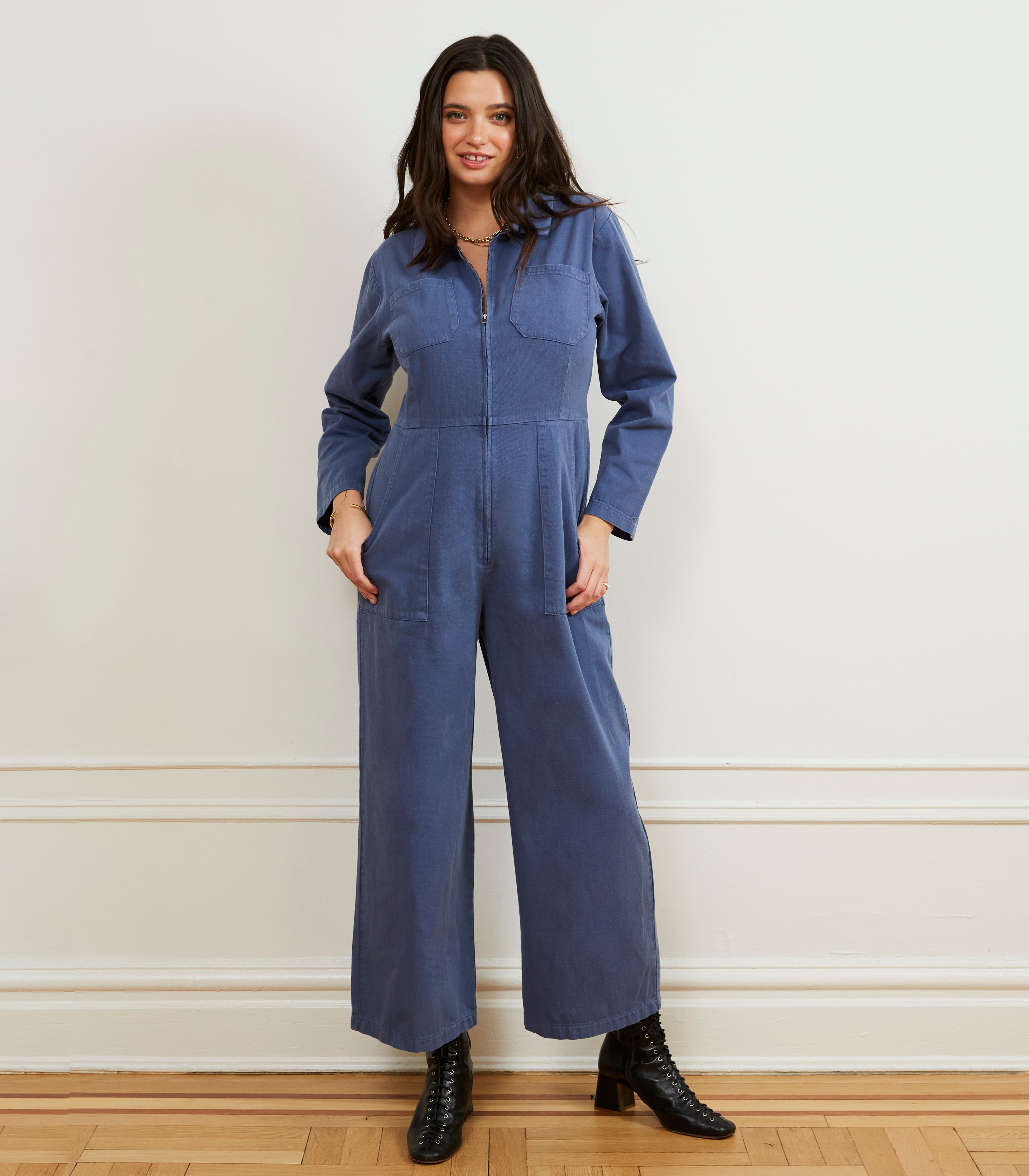 Este Zip Front Jumpsuit - Yale Blue