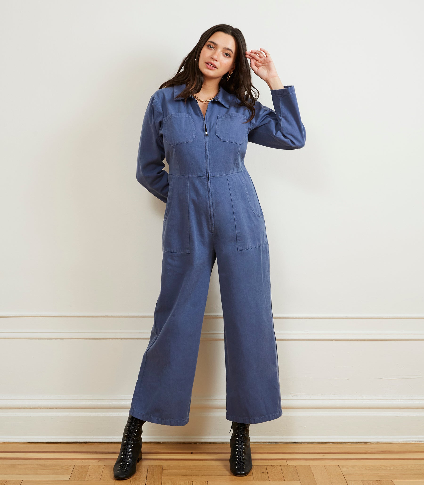 Este Zip Front Jumpsuit - Yale Blue