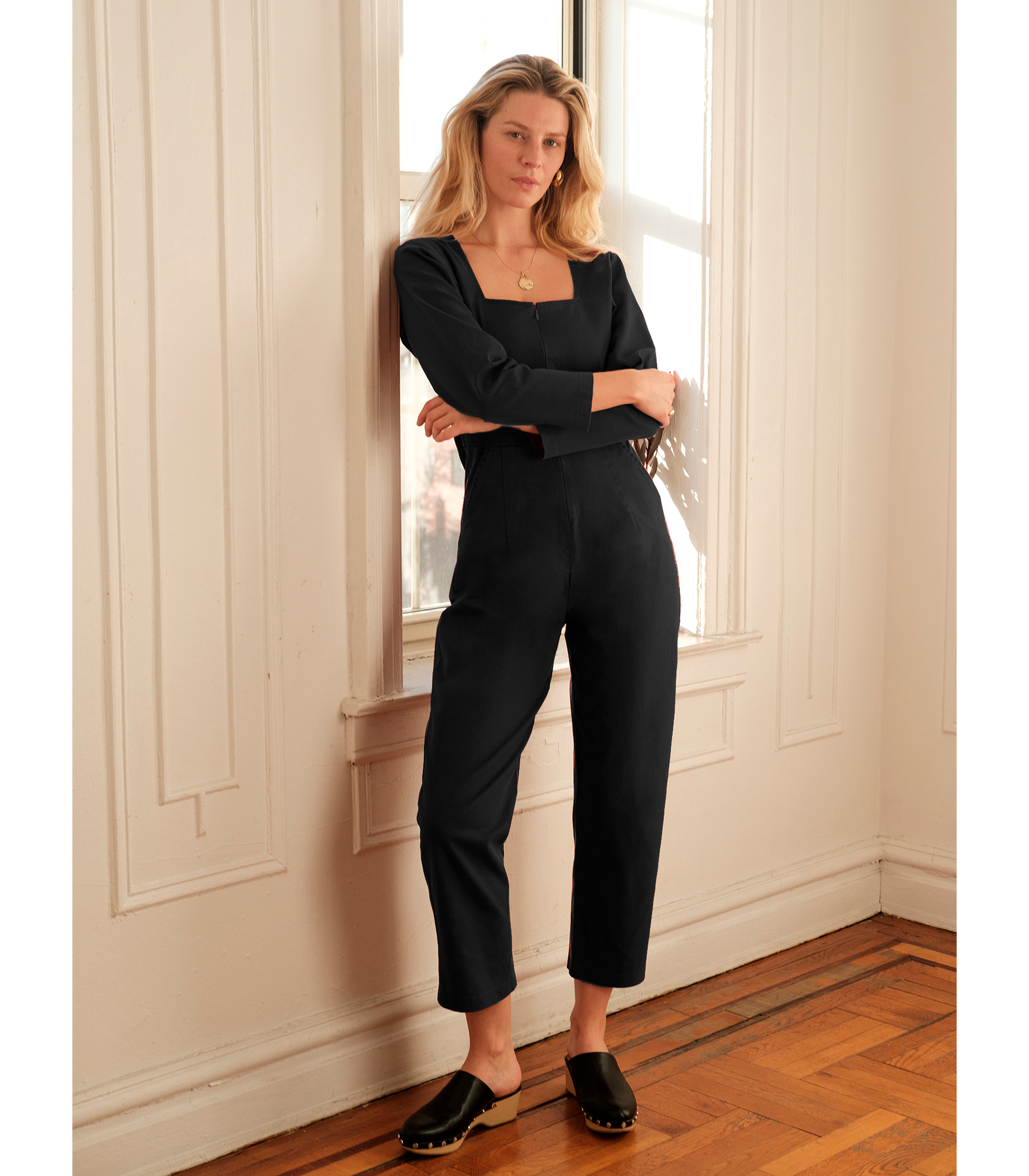 Nia Long Sleeve Cropped Jumpsuit - Black