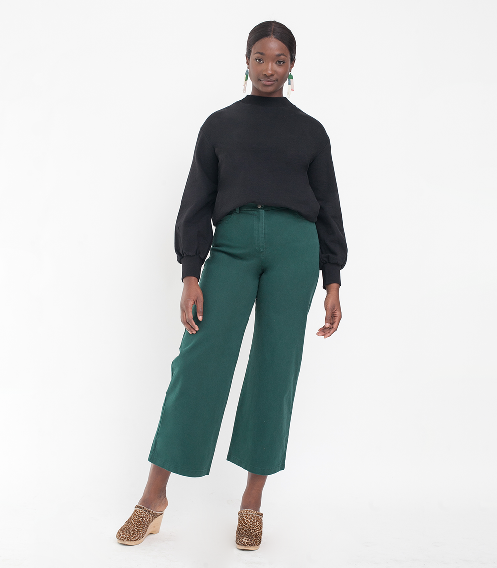 Green wide sales leg crop pants