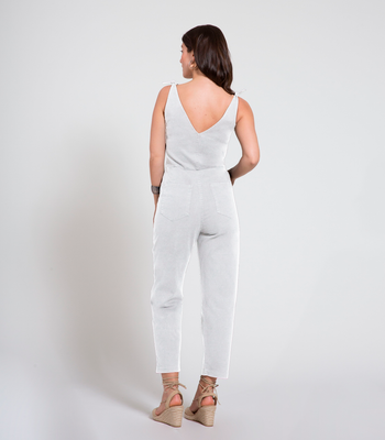 Slate Coveralls in White Stretch Cotton Twill with Tie Straps | Loup