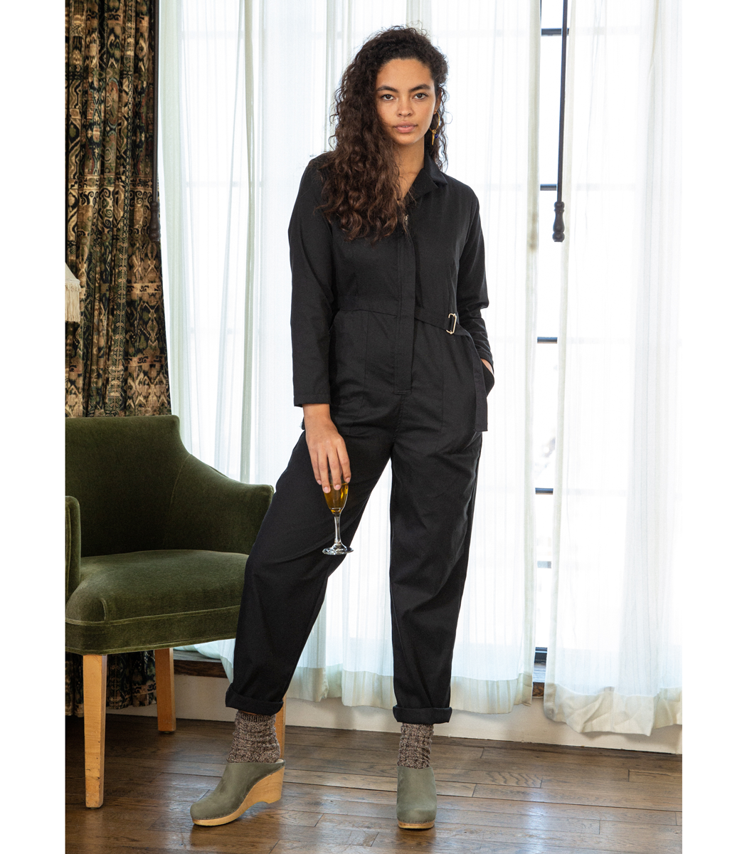 Wallis Long Sleeve Zip Jumpsuit - Black