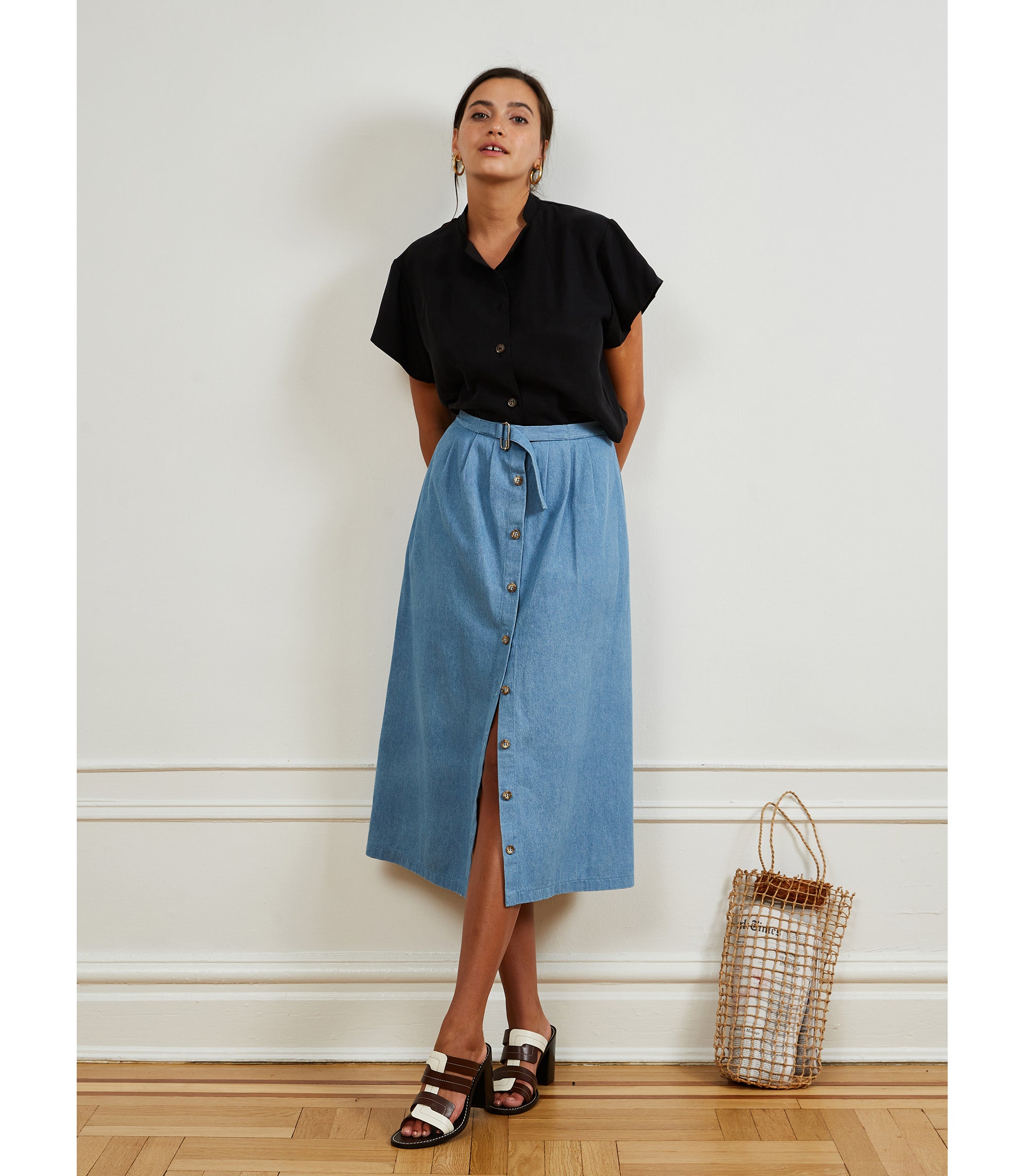 Denim Holly Skirt in Indigo | LOUP