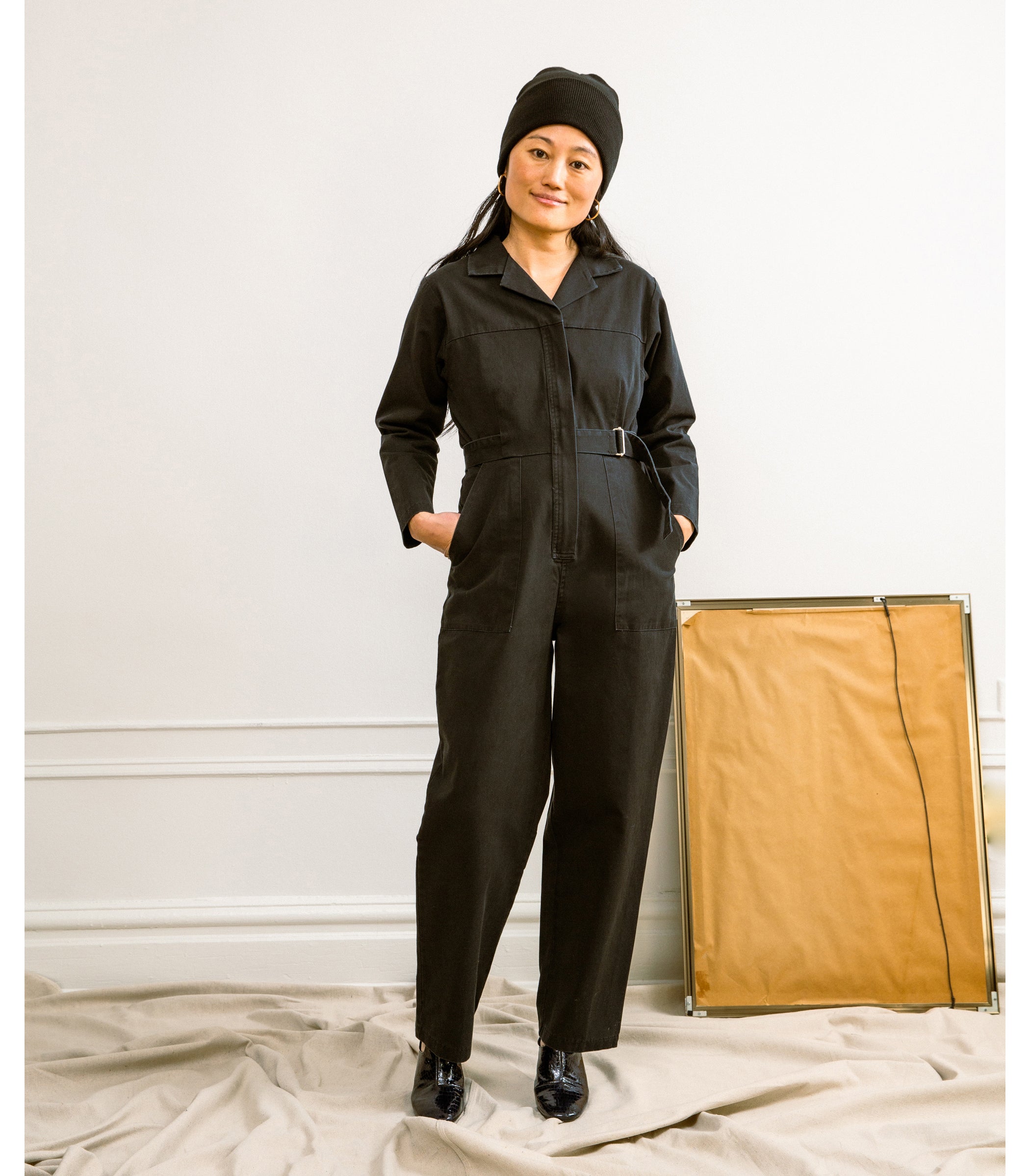 Wallis Long Sleeve Zip Jumpsuit - Black