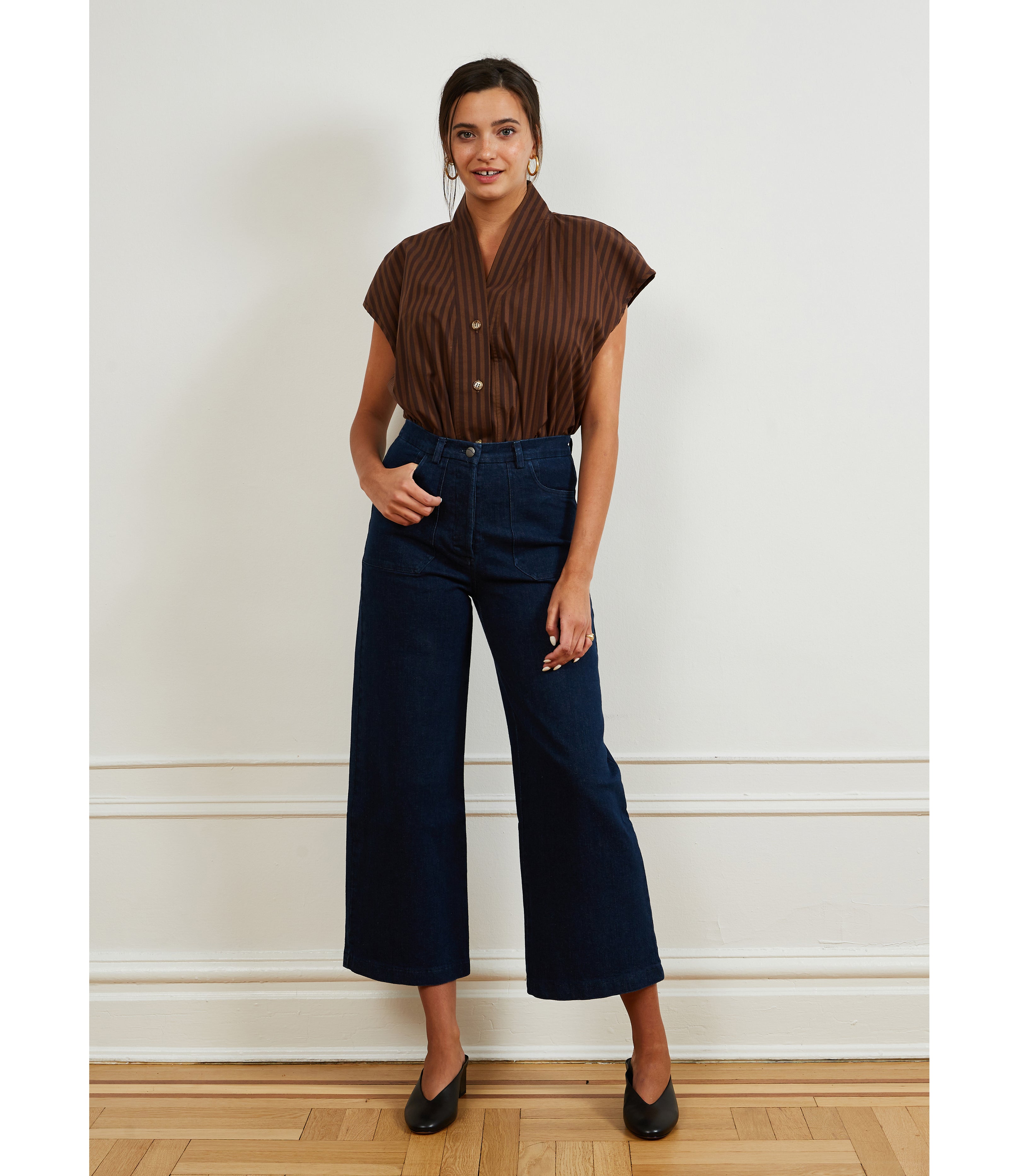 Dark Indigo Simone Jeans & Brown Stripe SIenna Top | Loup