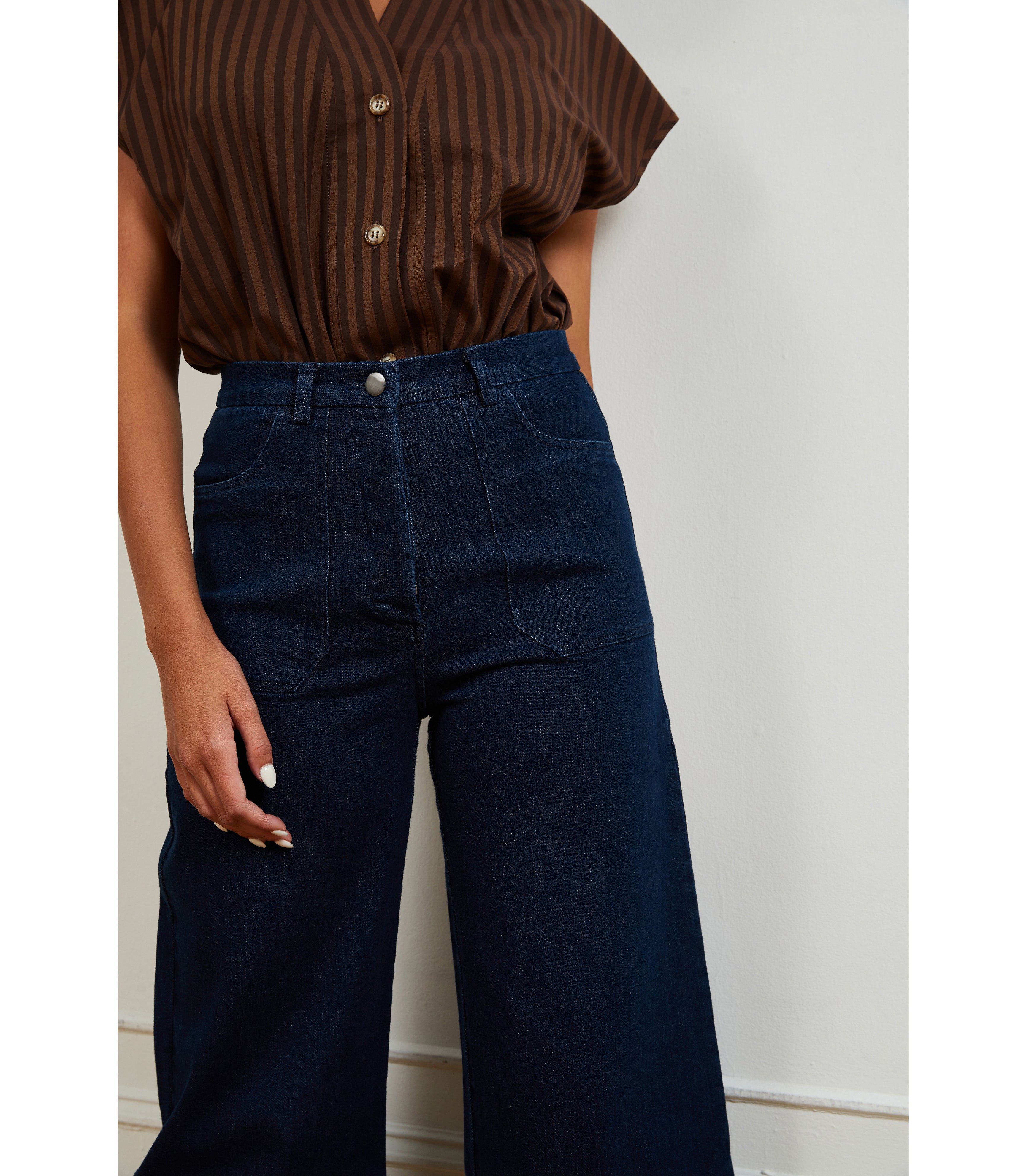 Dark Indigo Simone Jeans & Brown Stripe SIenna Top | Loup