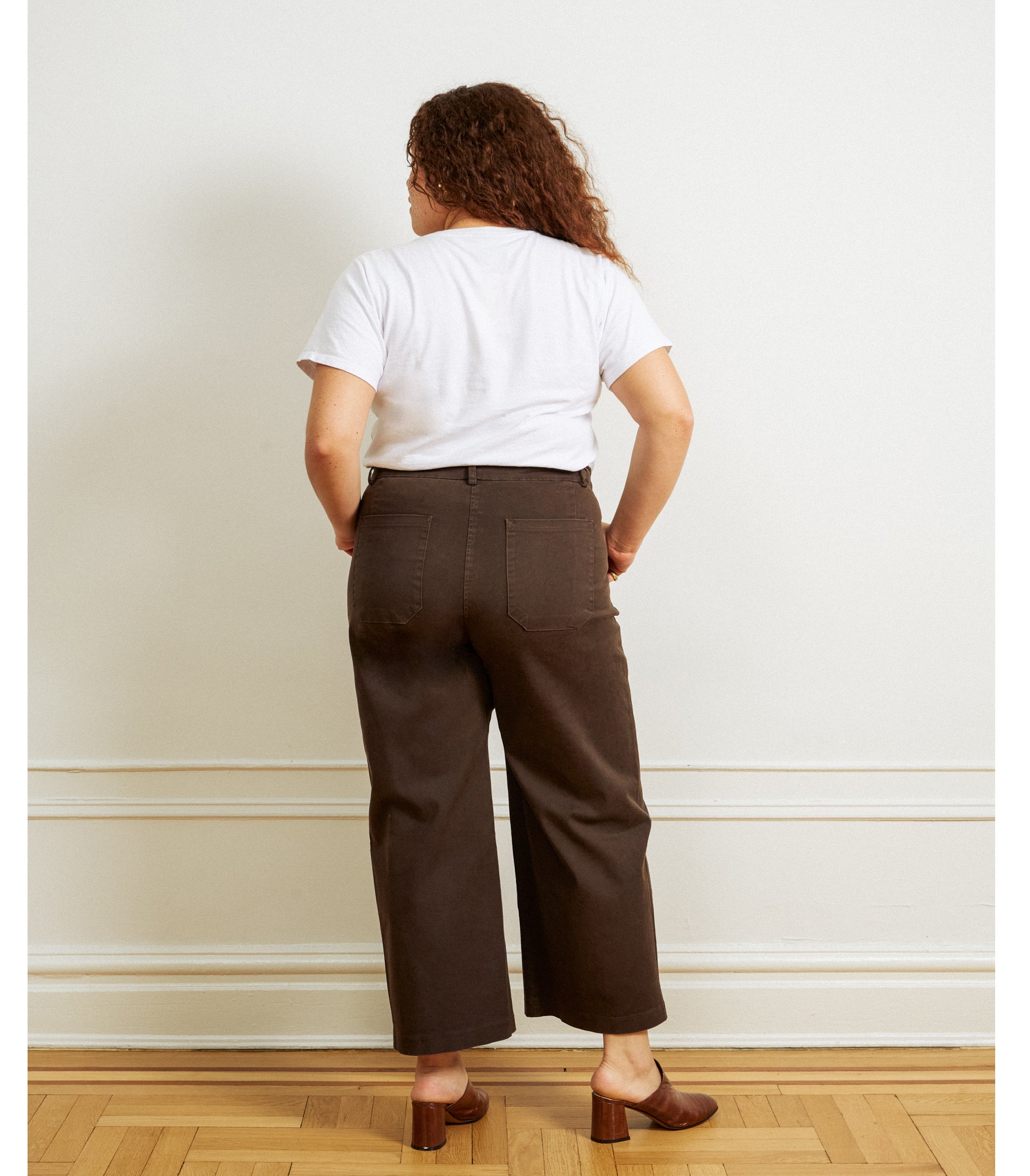 Simone Pants in Brown & Hutton Tee in White | LOUP