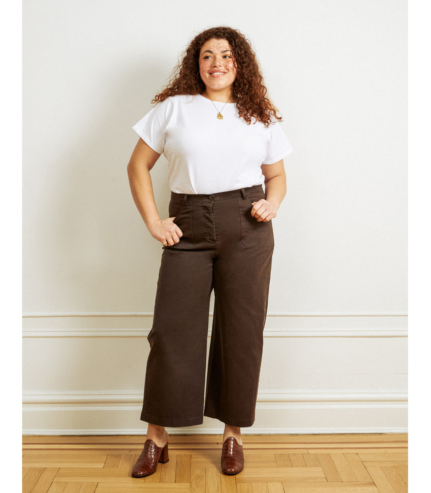 Simone Pants in Brown & Hutton Tee in White | LOUP