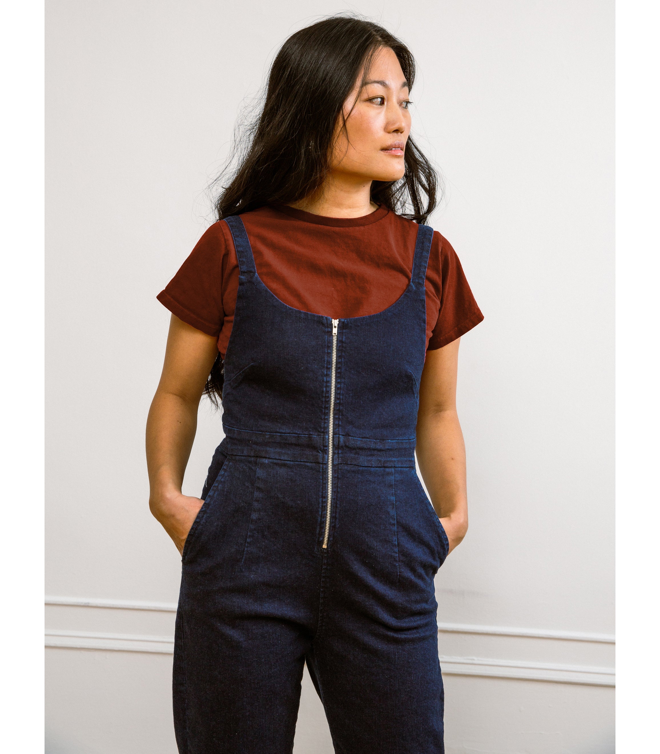 Claudia Zip Front Cropped Jumpsuit - Dark Indigo | LOUP