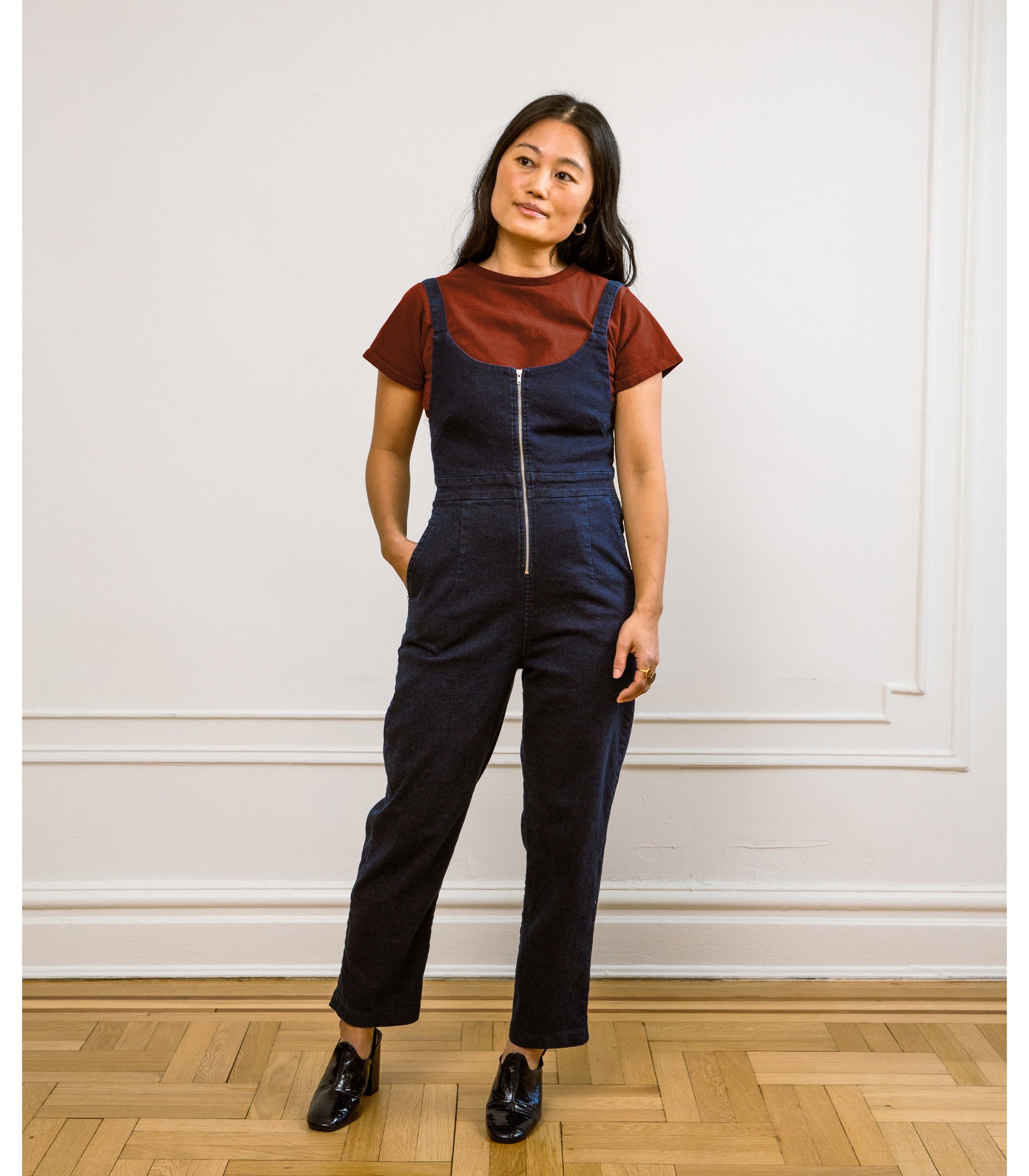Claudia Zip Front Cropped Jumpsuit Dark