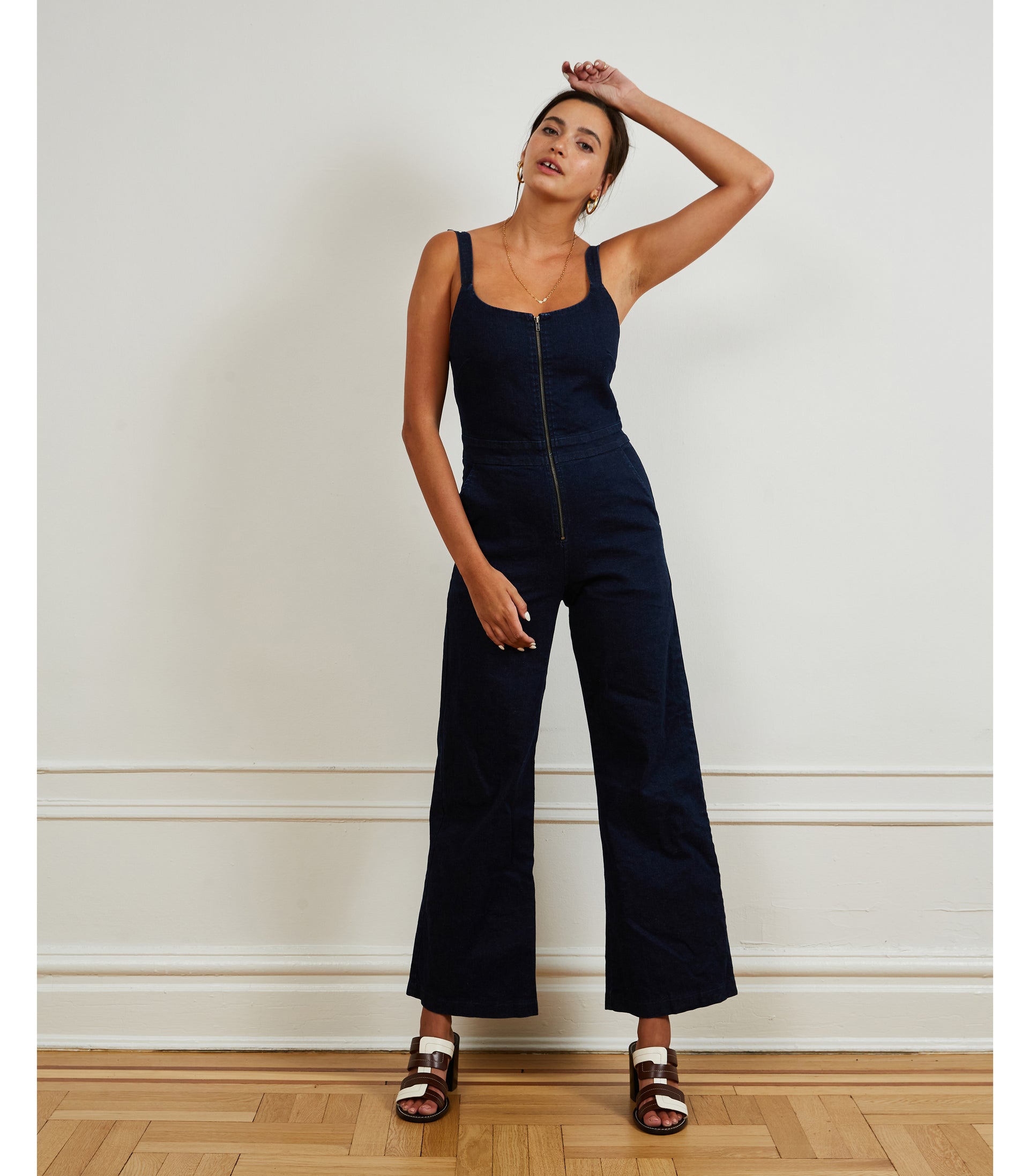 Billy Zip Front Wide Leg Jumpsuit Dark