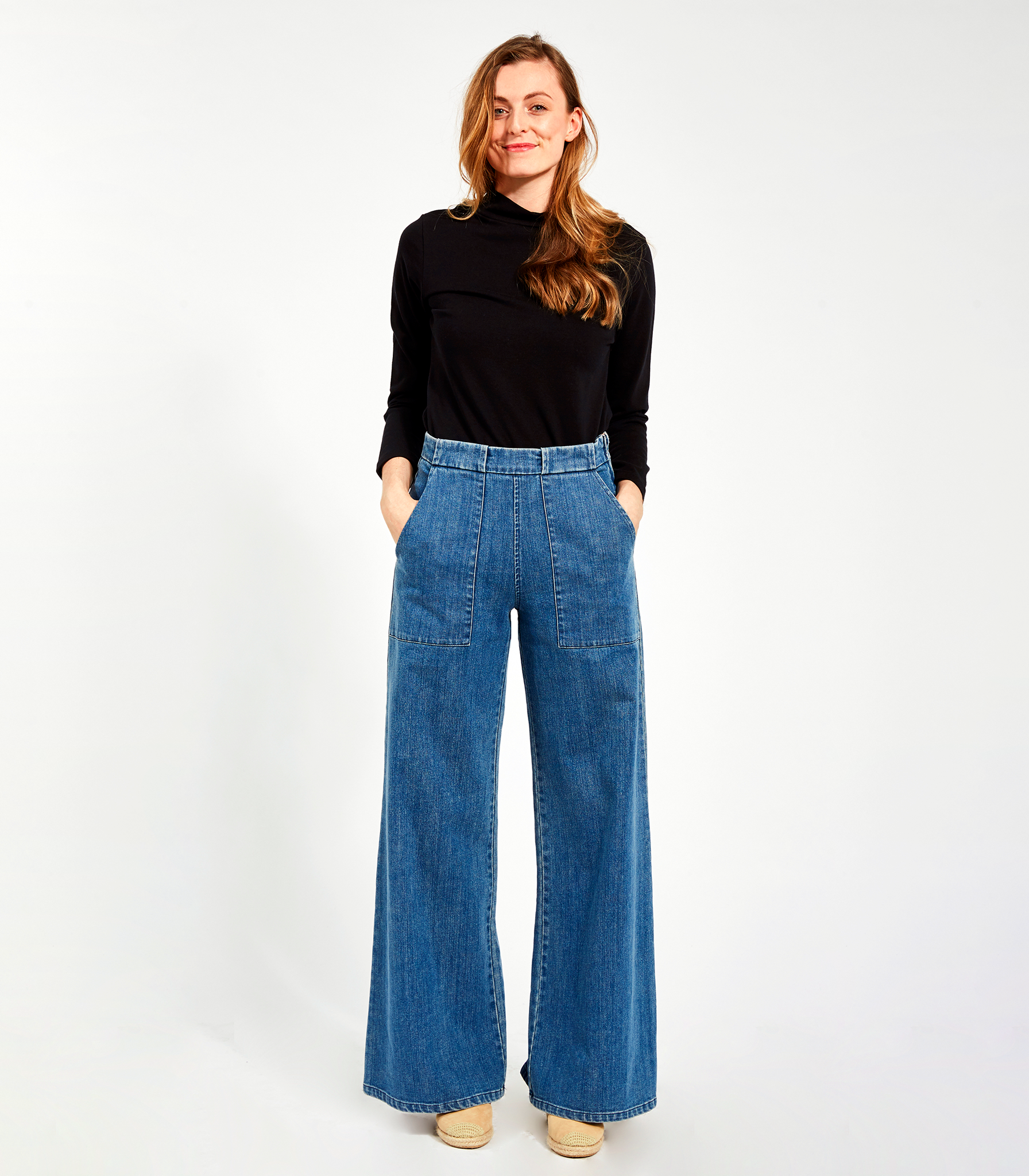 Long Sabrina Wide-Leg Jeans - Washed Indigo