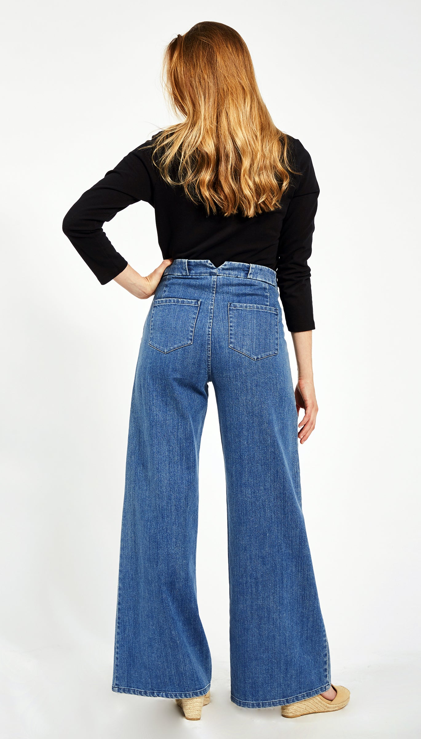 Long Sabrina Wide-Leg Jeans - Washed Indigo