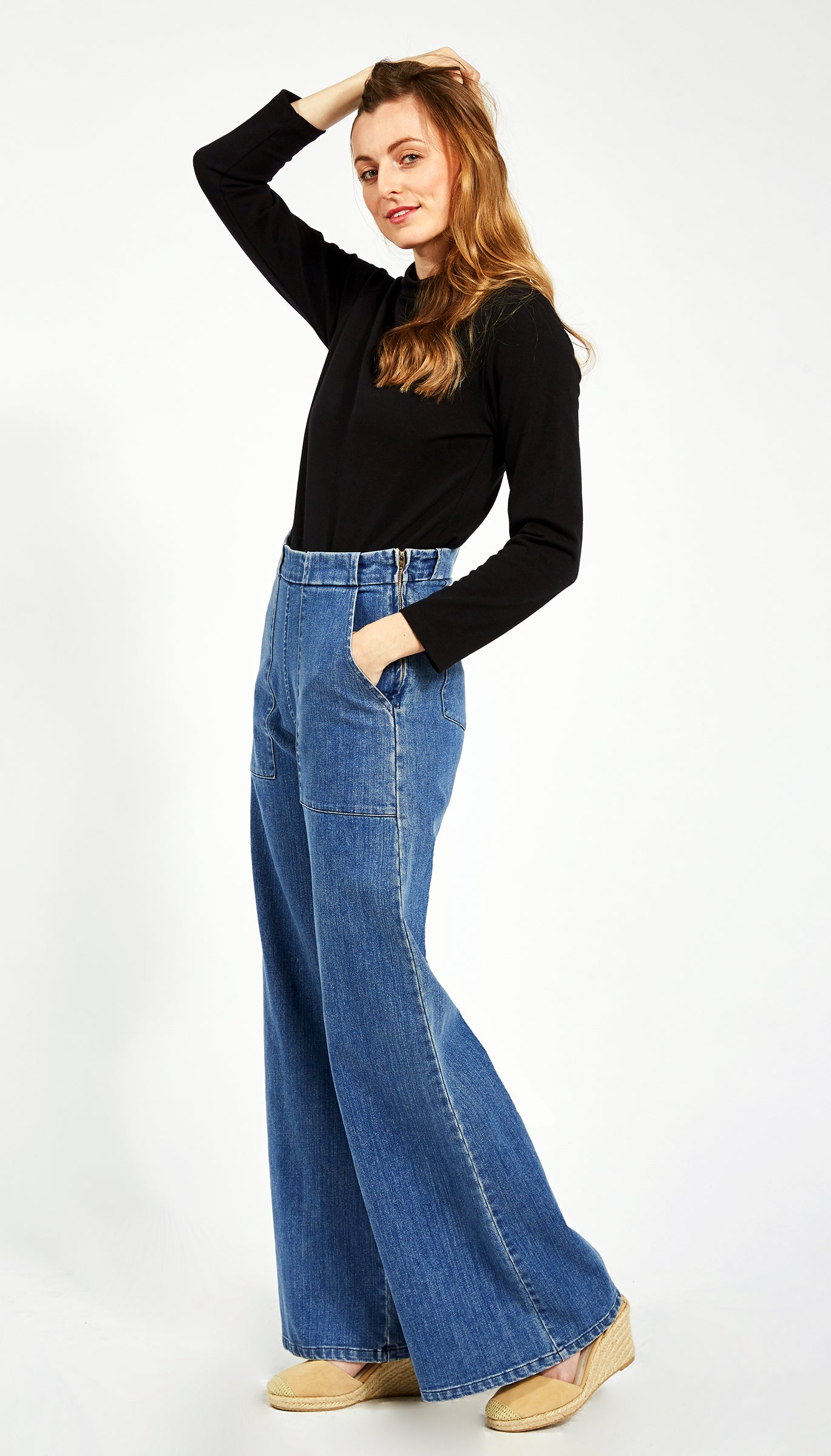 Long Sabrina Wide-Leg Jeans - Washed Indigo