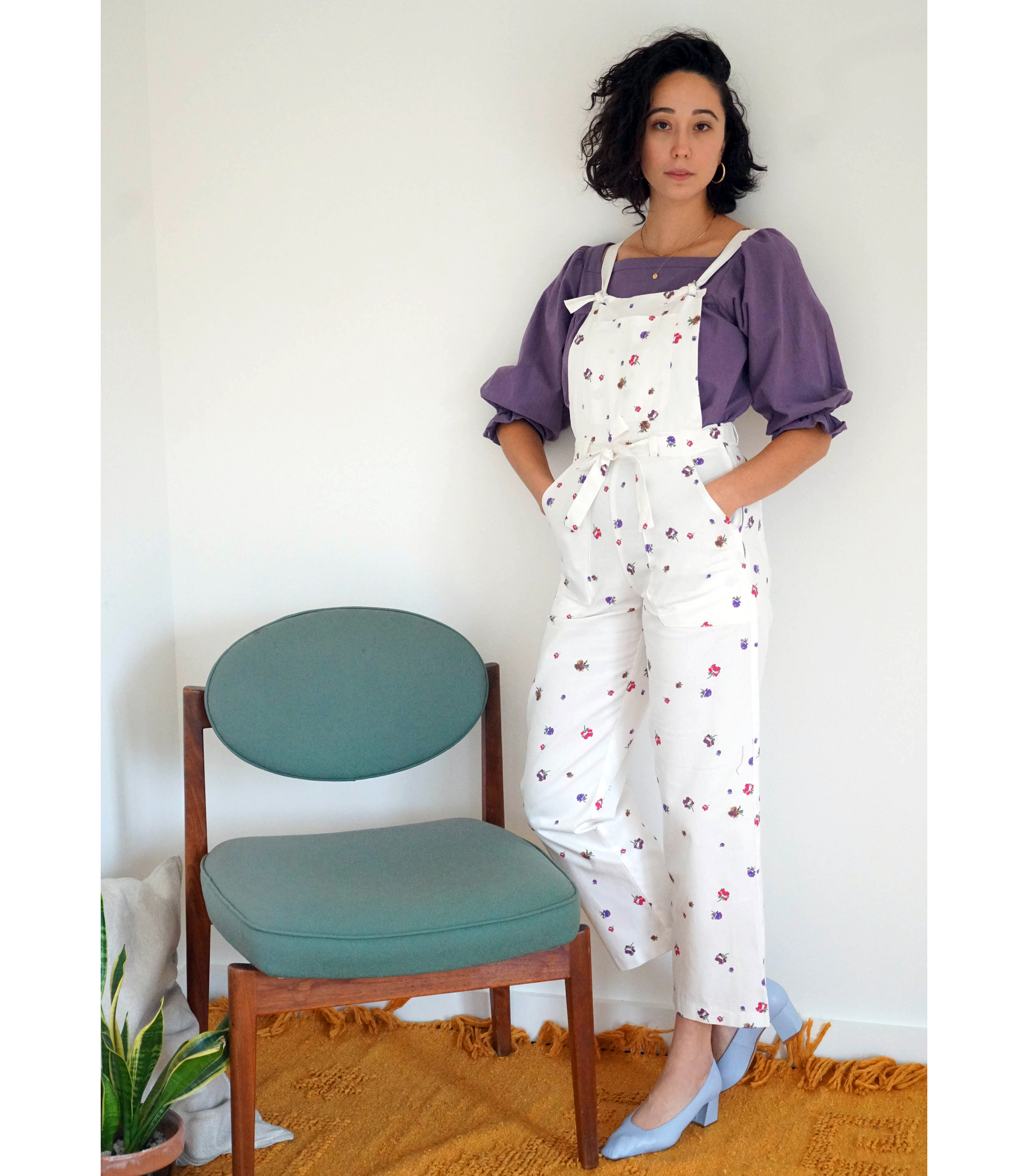 Fiona Tie Strap Overalls - White Floral SAMPLE SALE