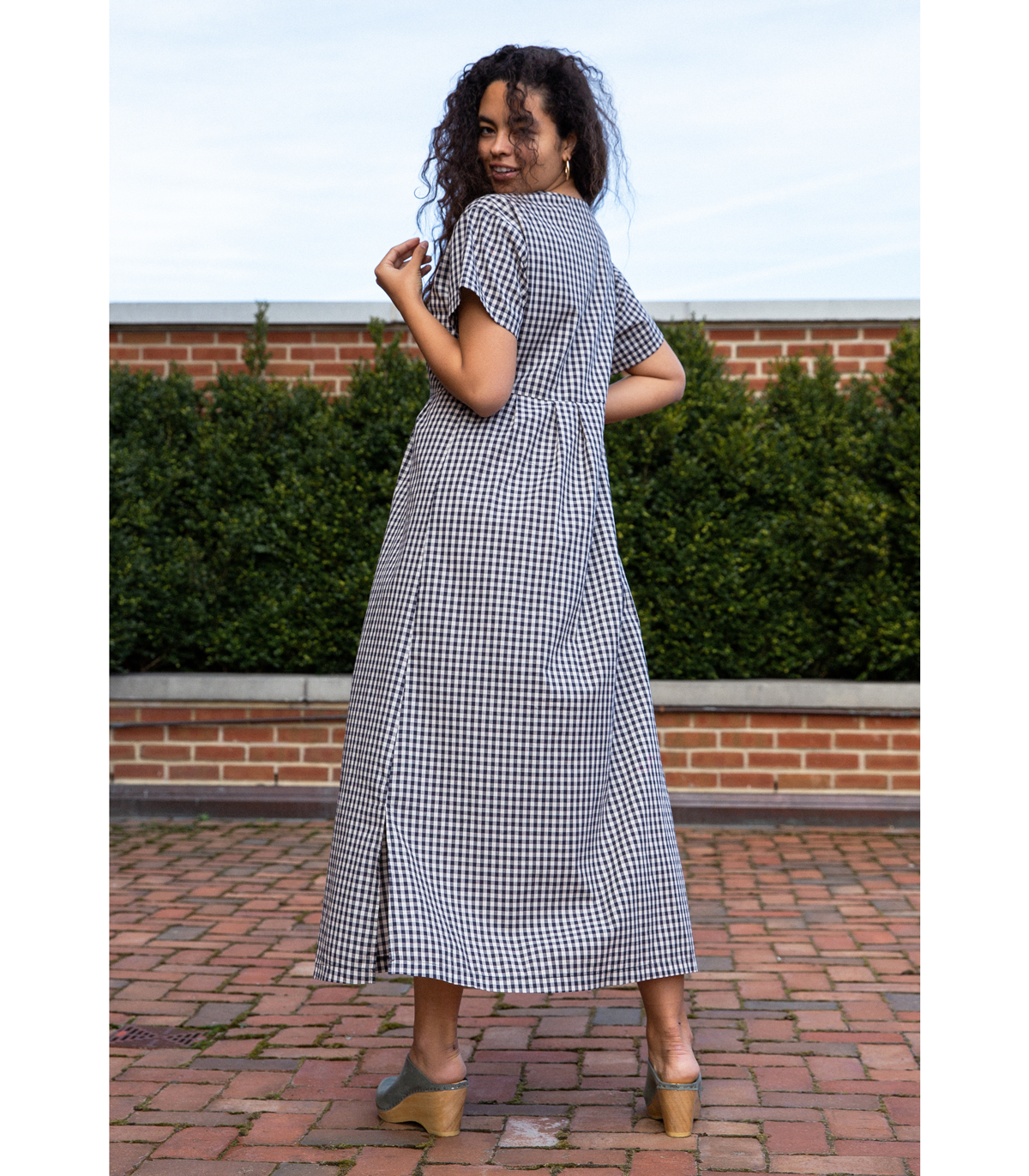 Iris Maxi Dress in Navy & Cream Gingham Print | Loup