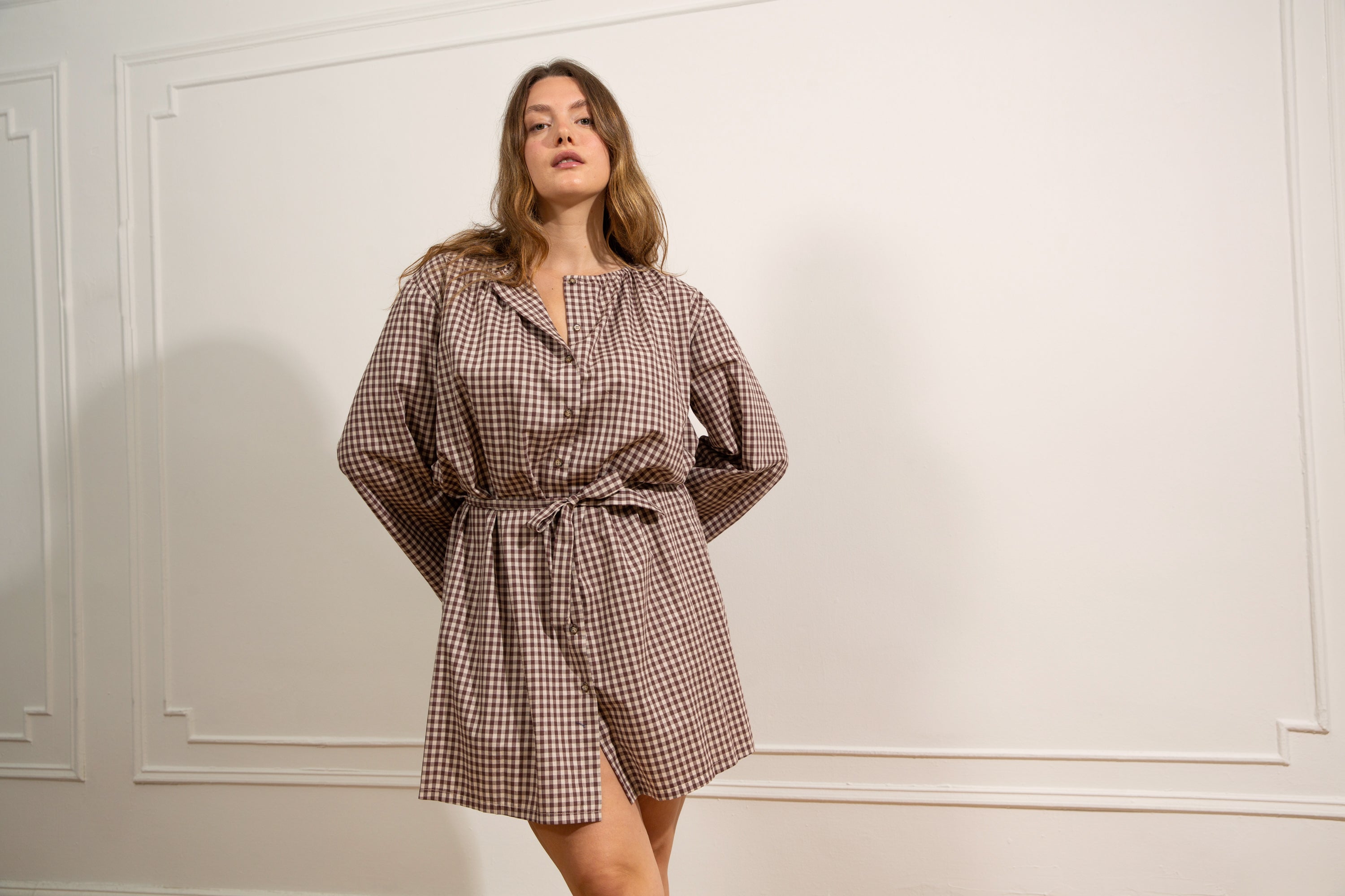 Elsa Long Sleeve Mini Dress - Gingham SAMPLE SALE