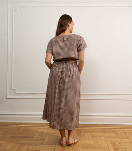 Cornielia Skirt in Brown & Cream Gingham Print | Loup