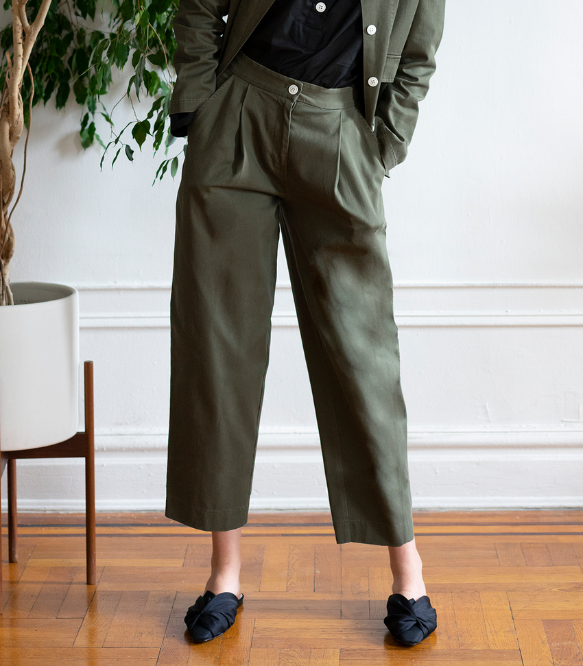 Margo Pleated Cropped Pants - Green