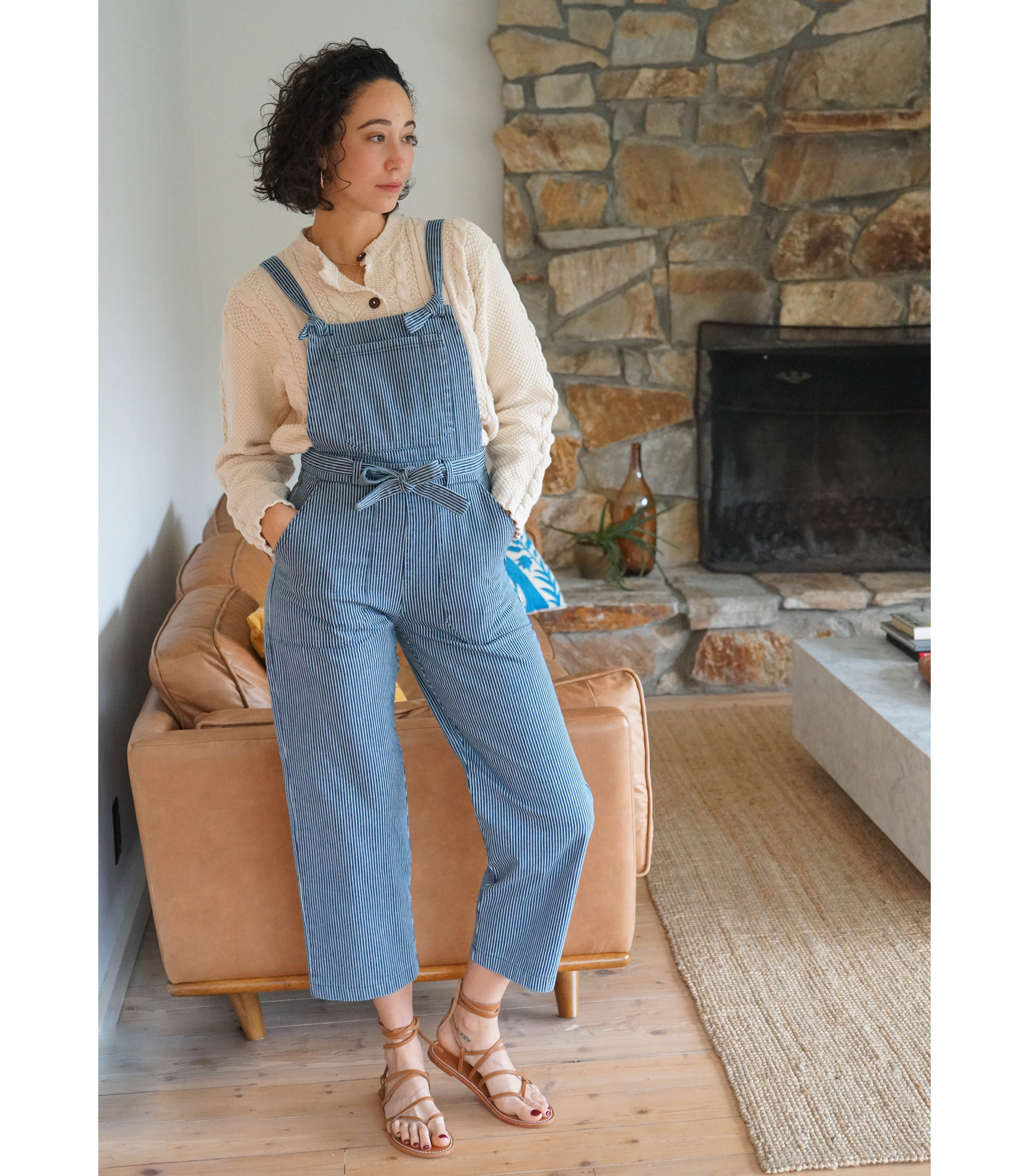 Fiona Tie Strap Overalls - Railroad Stripe SAMPLE SALE