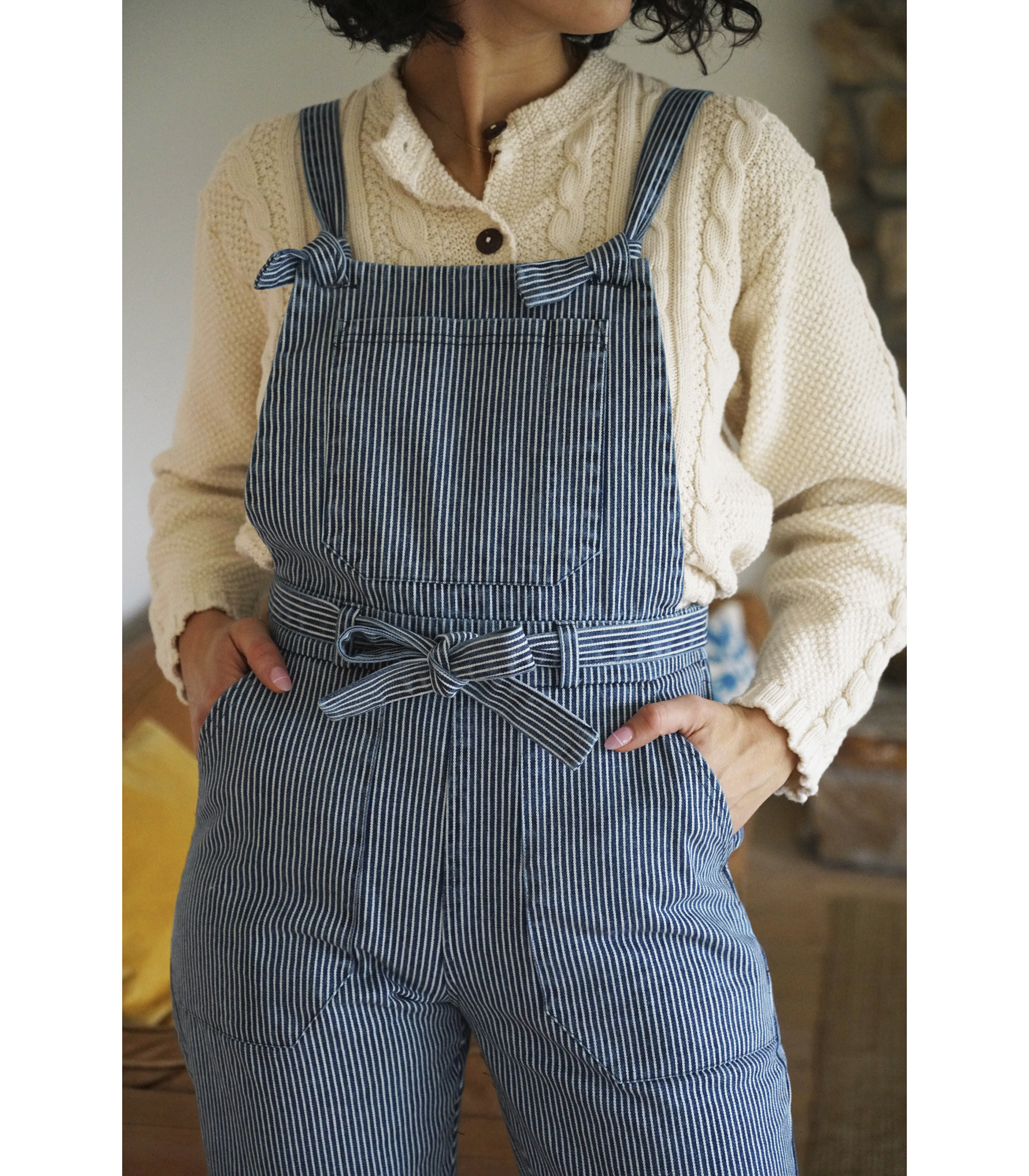 Fiona Tie Strap Overalls - Railroad Stripe SAMPLE SALE