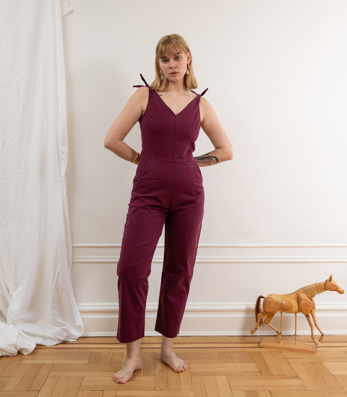 Slate Tie Strap Coveralls - Maroon SAMPLE SALE