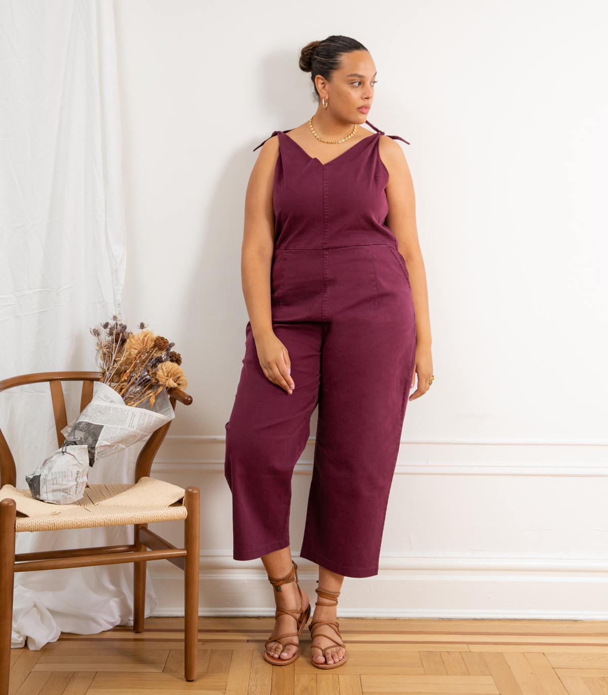 Slate Tie Strap Coveralls - Maroon SAMPLE SALE