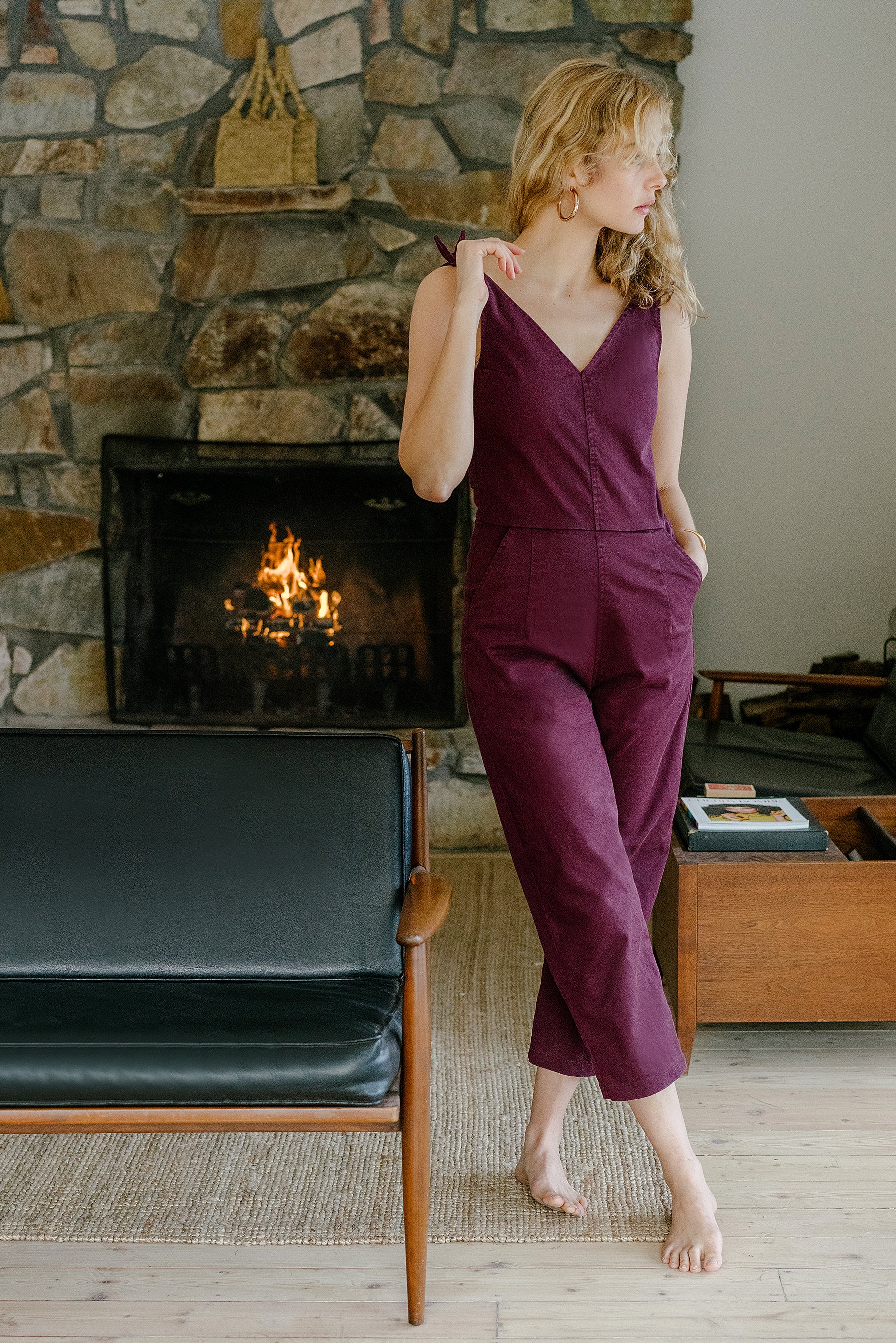 Slate Tie Strap Coveralls - Maroon SAMPLE SALE