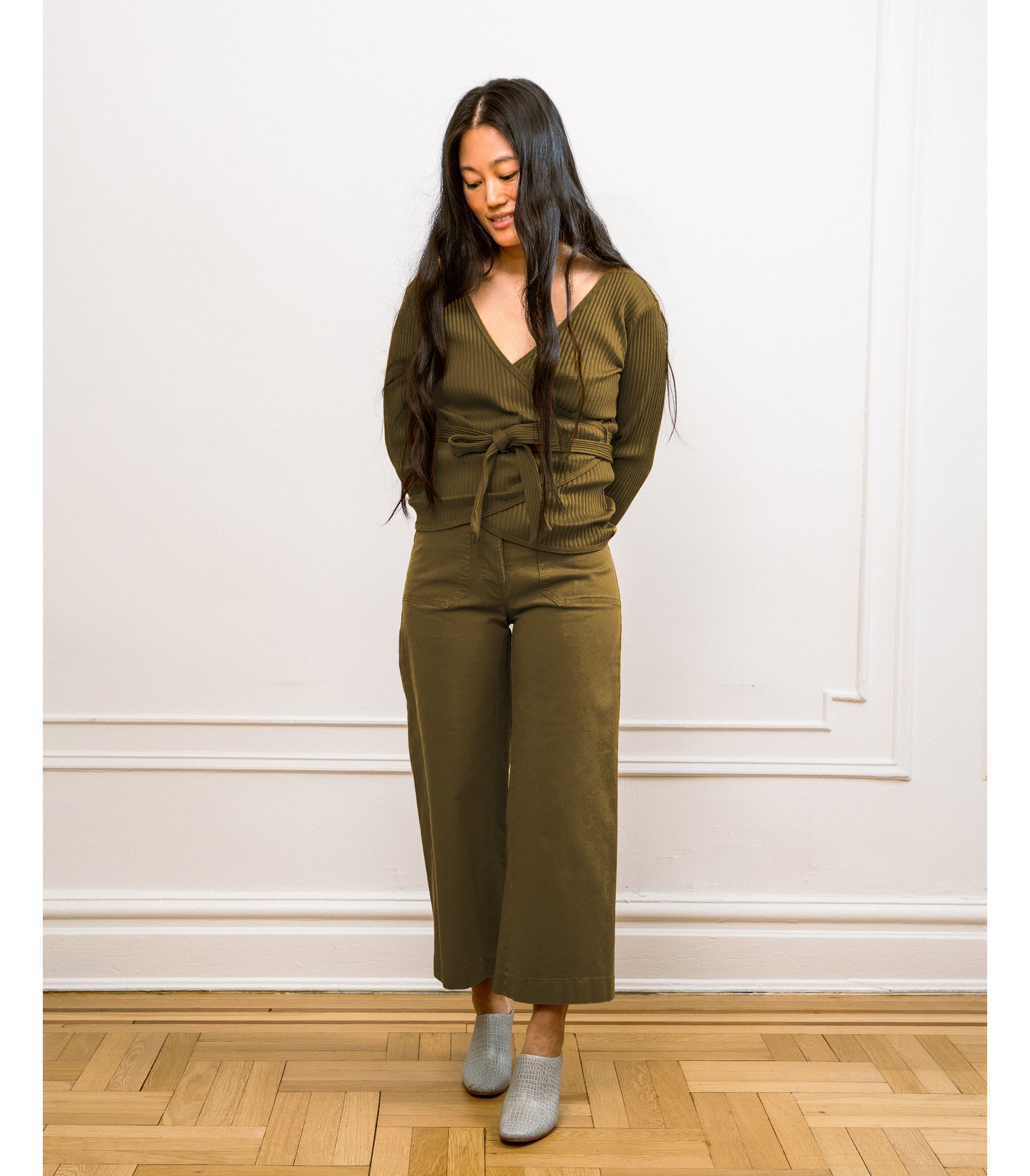 Simone Wide Crop Pants Moss