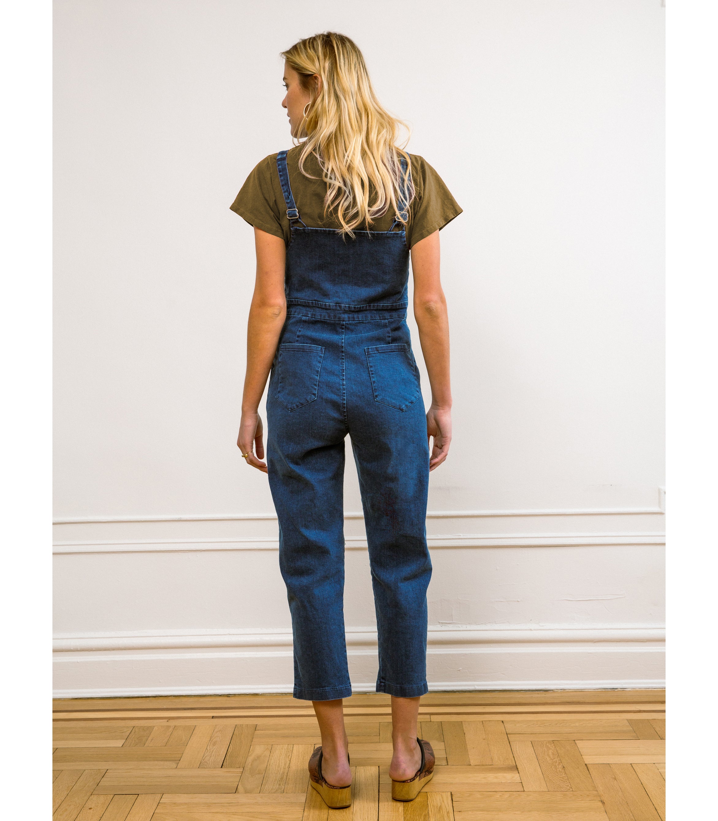 Claudia Zip Front Cropped Jumpsuit - Washed Indigo