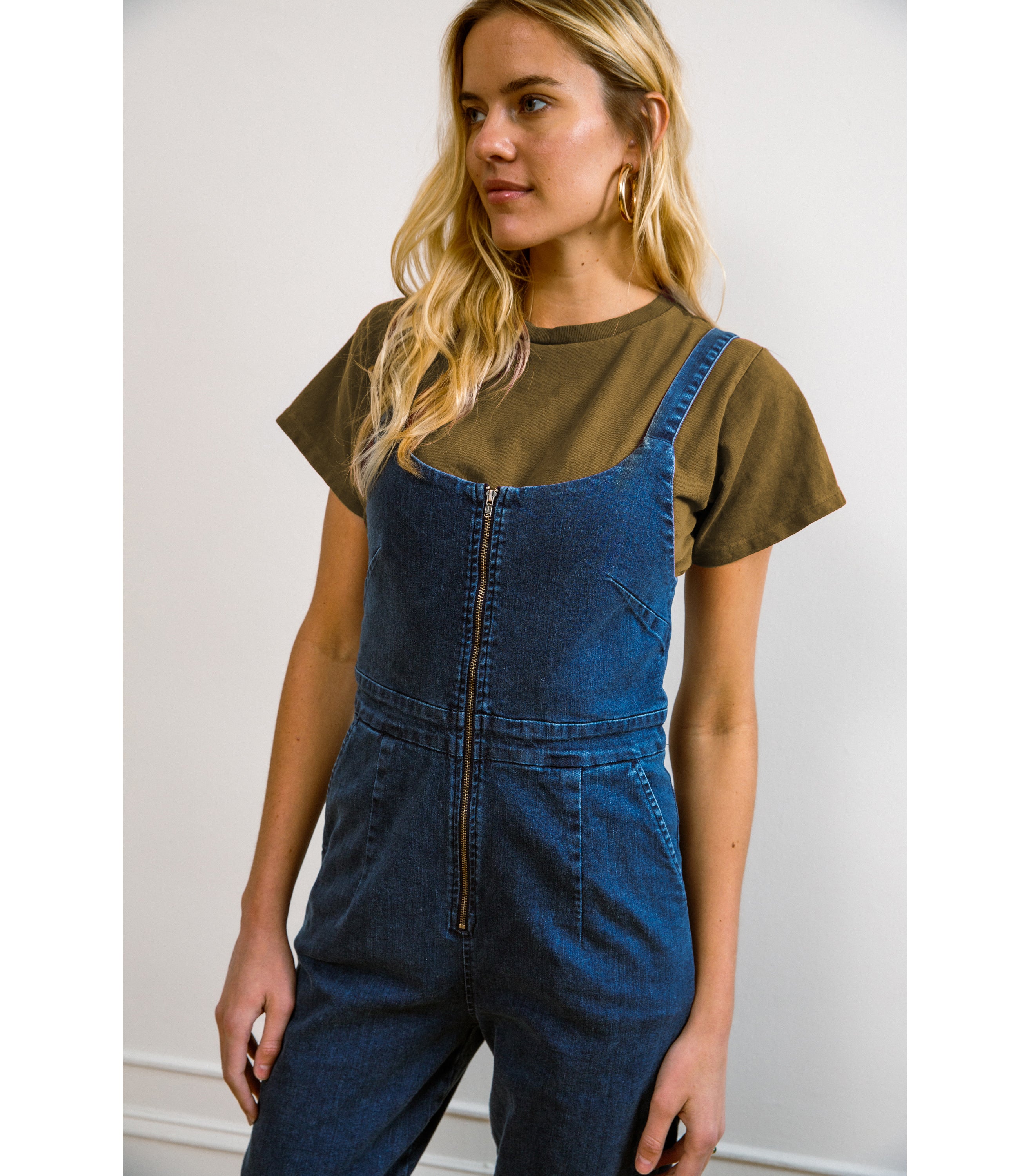 Claudia Zip Front Cropped Jumpsuit - Washed Indigo | LOUP