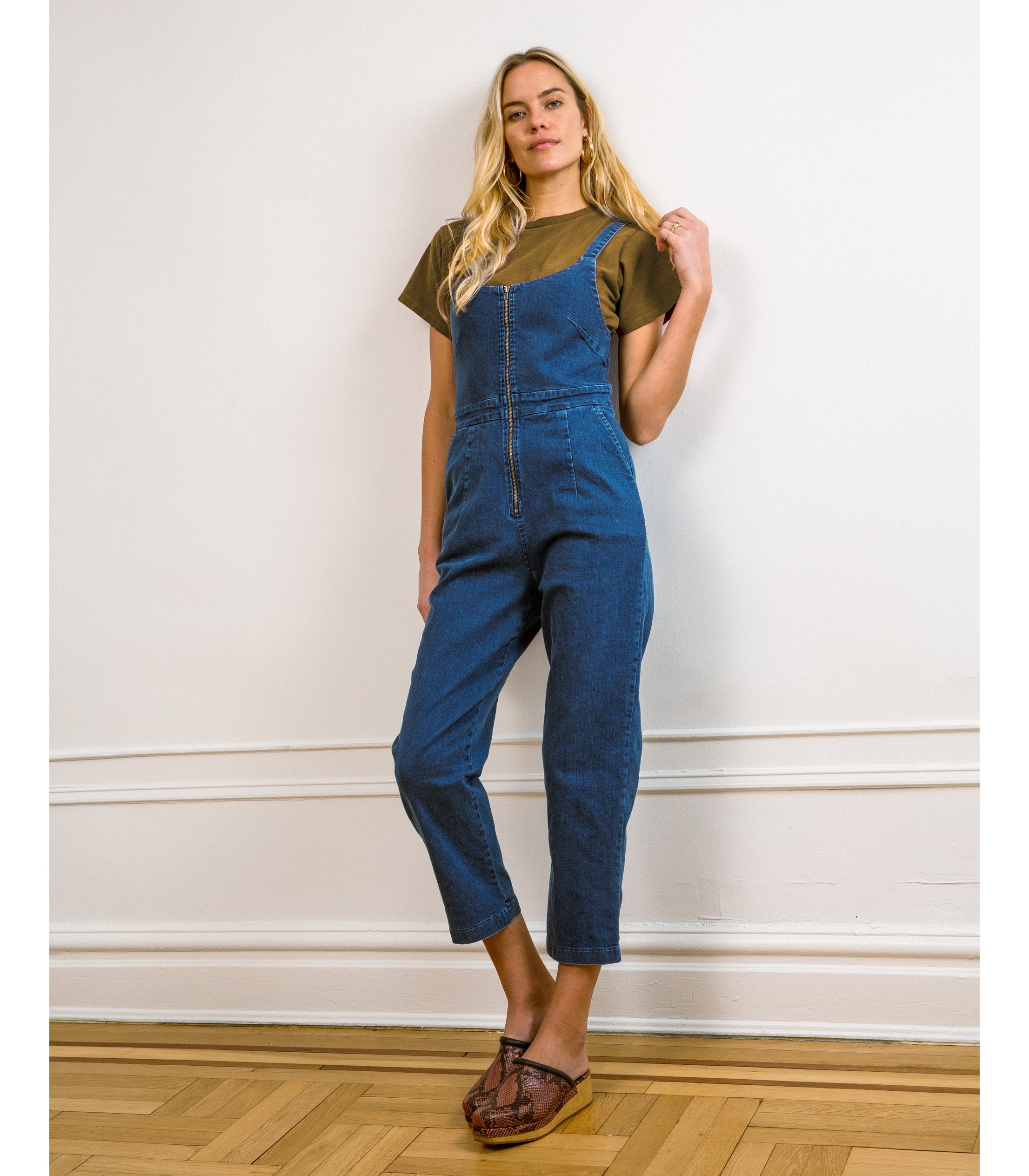 Claudia Zip Front Cropped Jumpsuit - Washed Indigo SAMPLE SALE