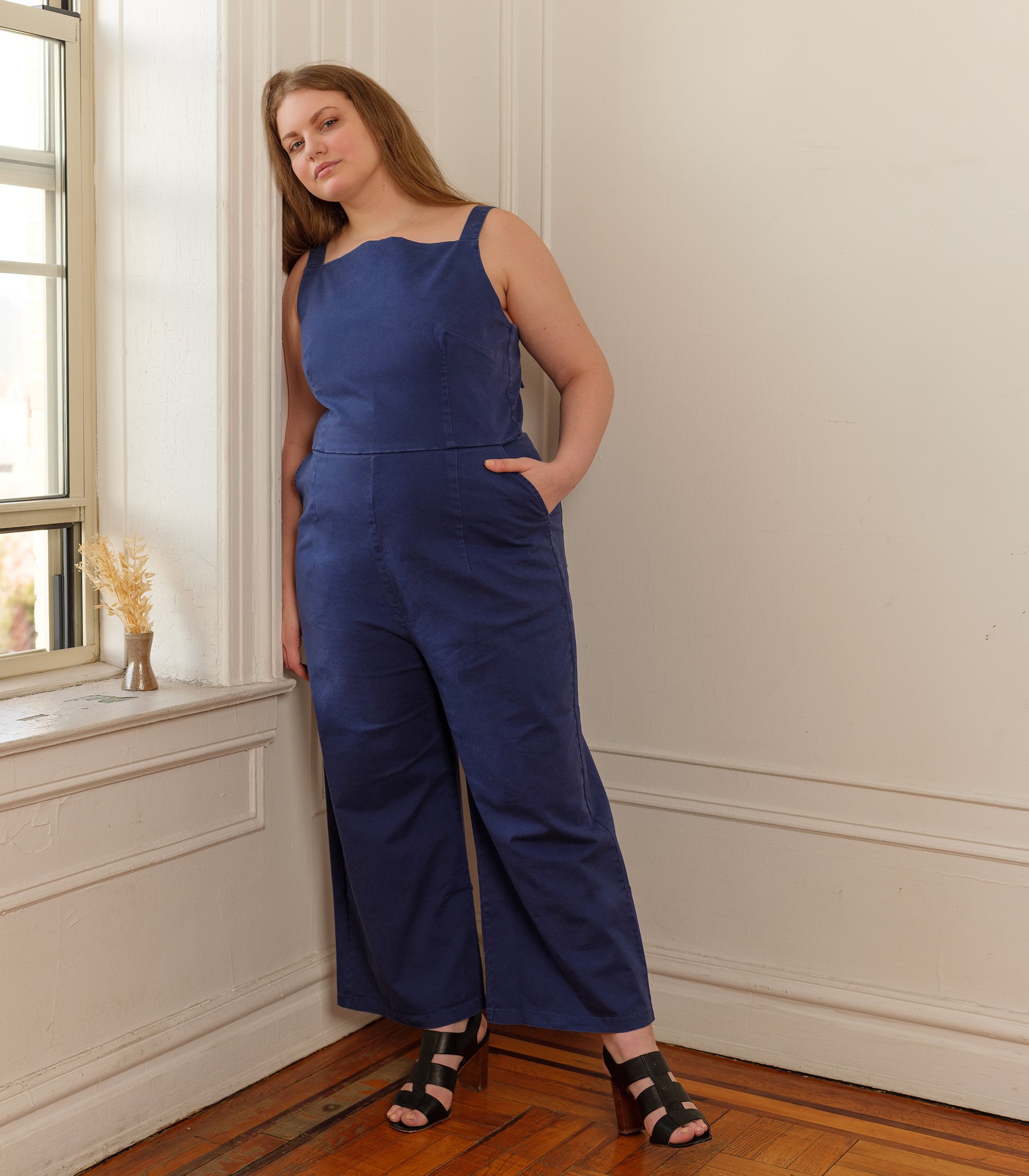 Brenda Square Neck Wide Leg Jumpsuit - Navy