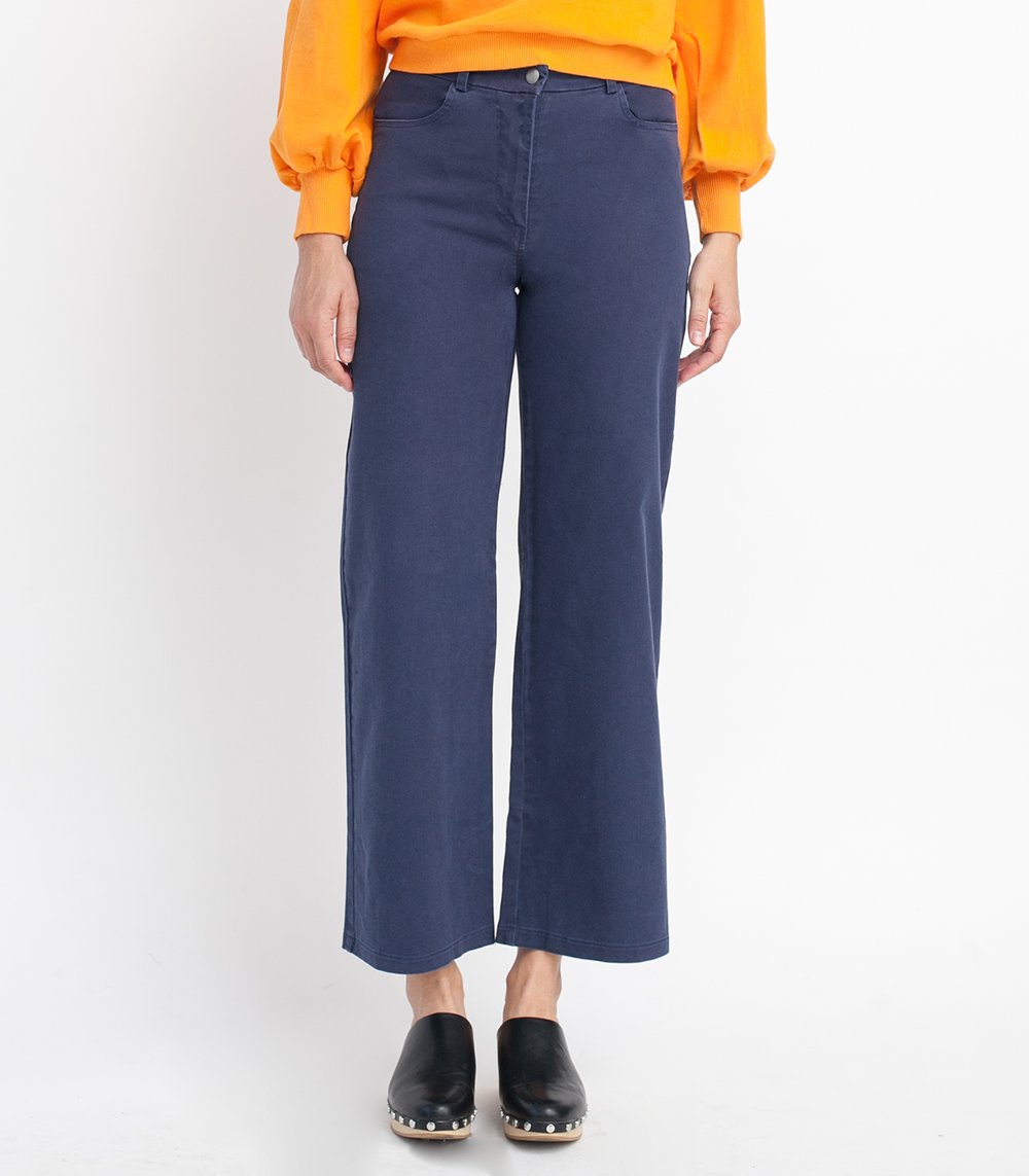Toni Wide Ankle Pants in Navy Blue | LOUP – Loup