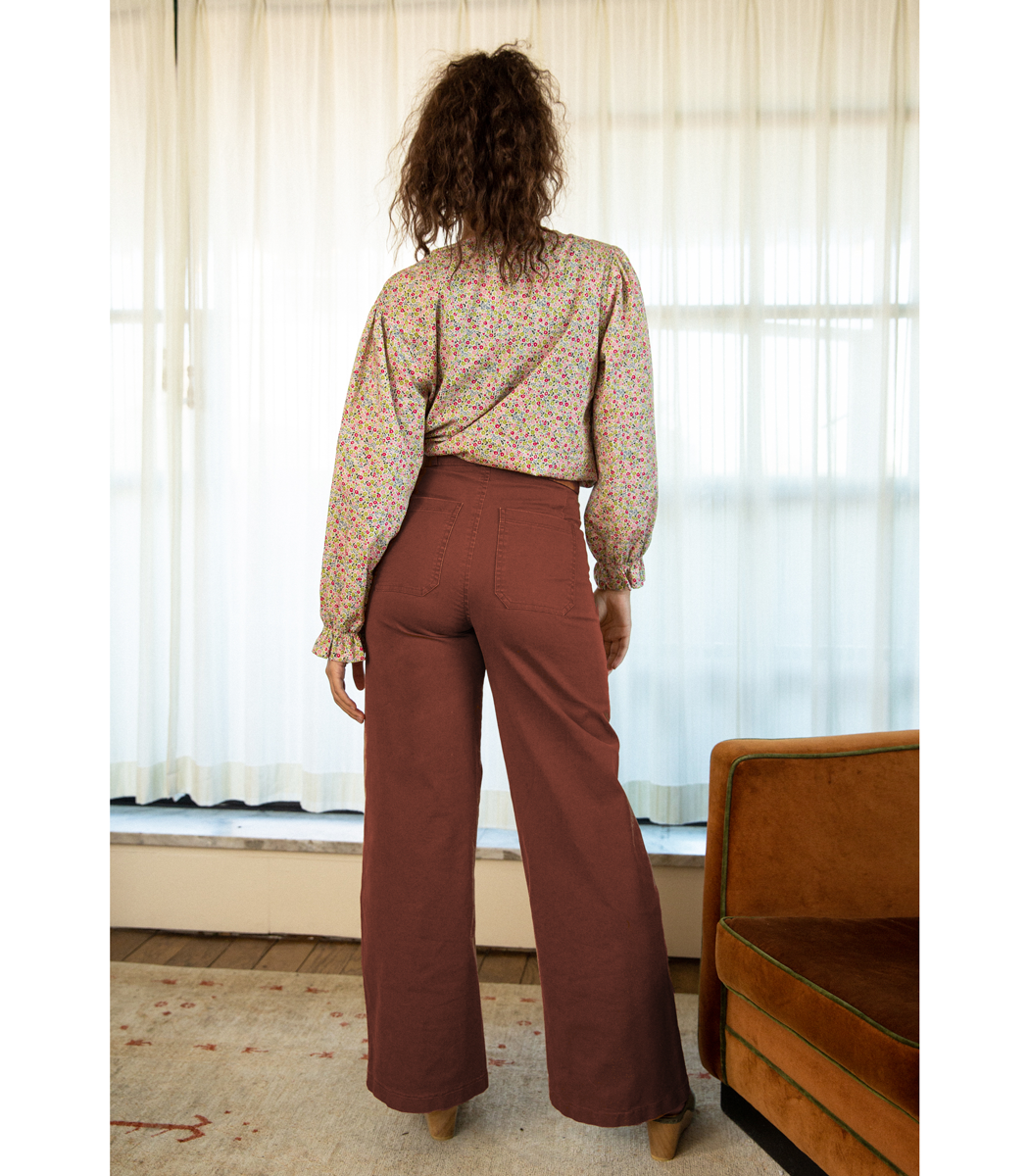 Long Sabrina Wide-Leg Pants - Terracotta