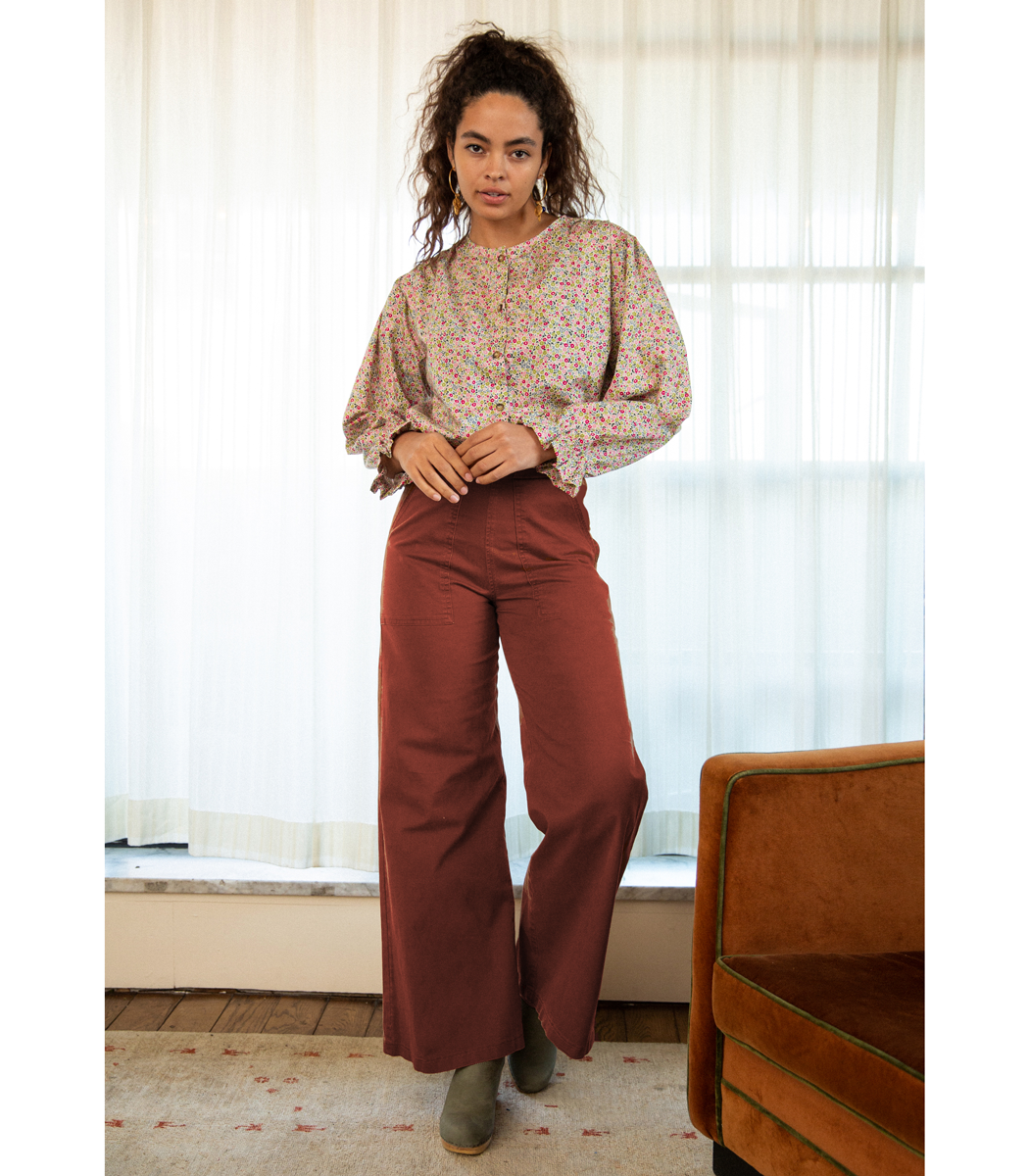 Long Sabrina Wide-Leg Pants - Terracotta