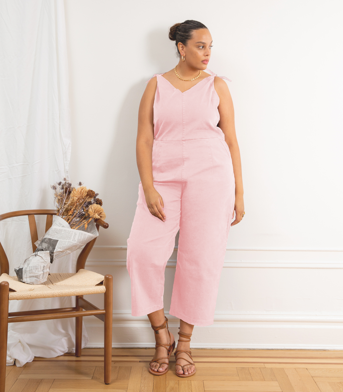 Slate Tie Strap Coveralls - Pink SAMPLE SALE