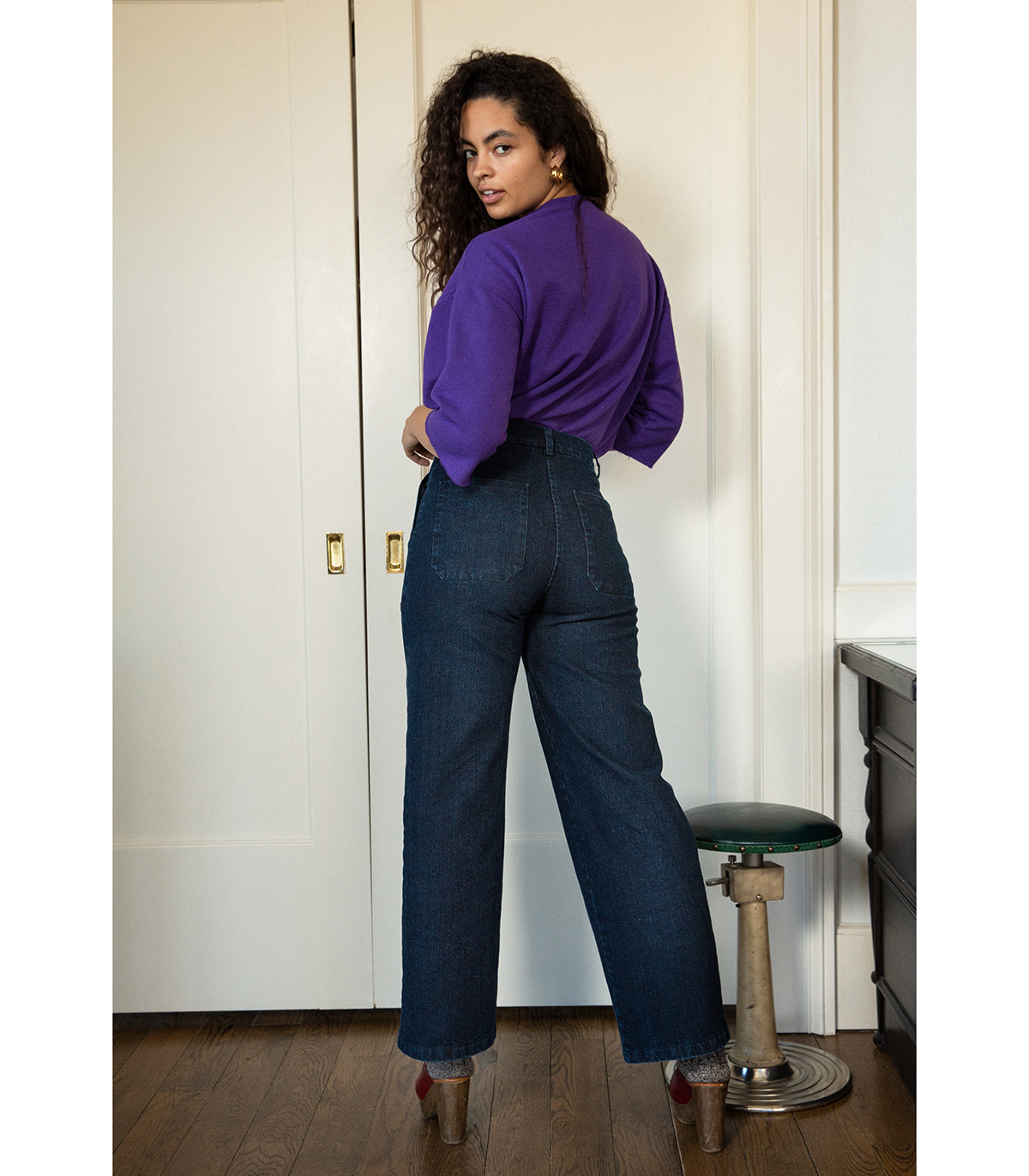 High Waist Kate Jeans in Dark Indigo Cotton Denim | Loup