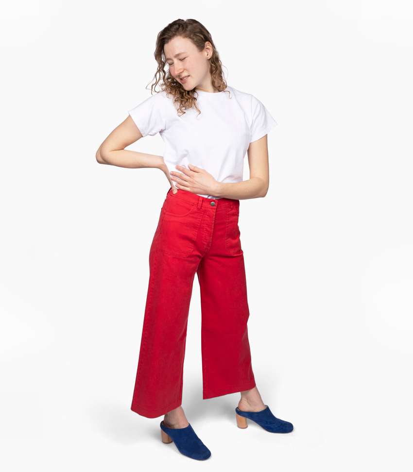 Red High Waist Wide Leg Crop Trousers