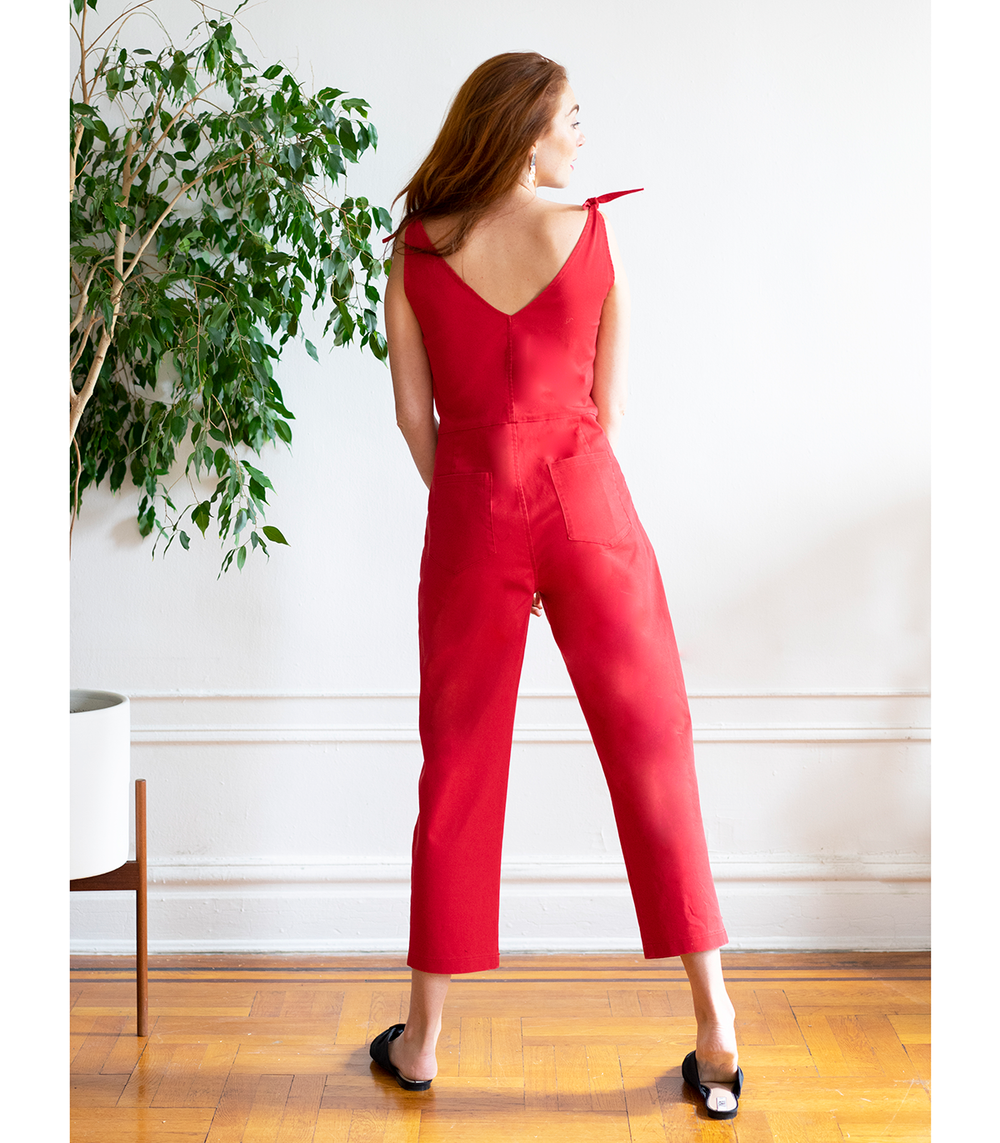 Red top workers jumpsuit