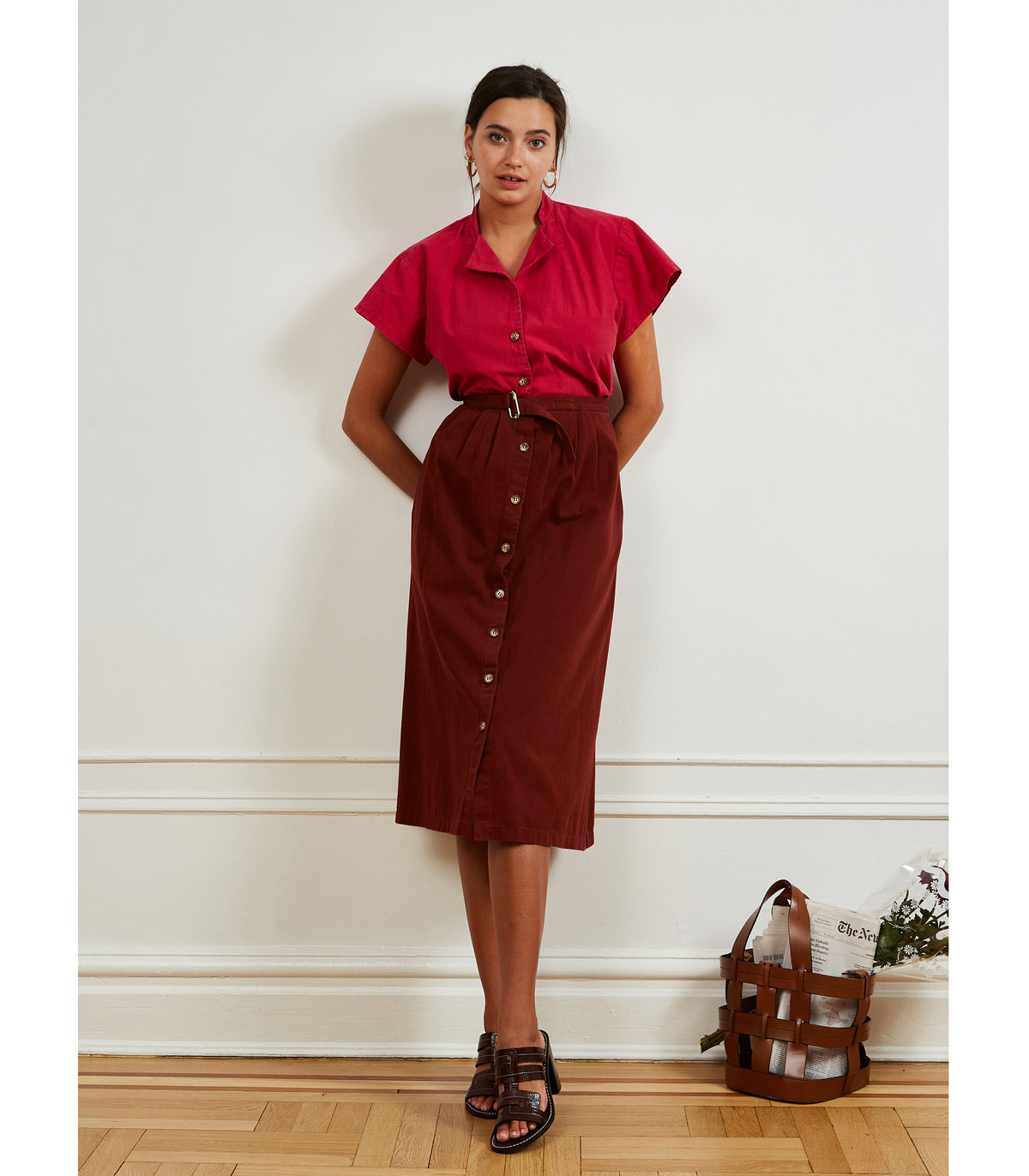 Holly Button Front Skirt Cocoa